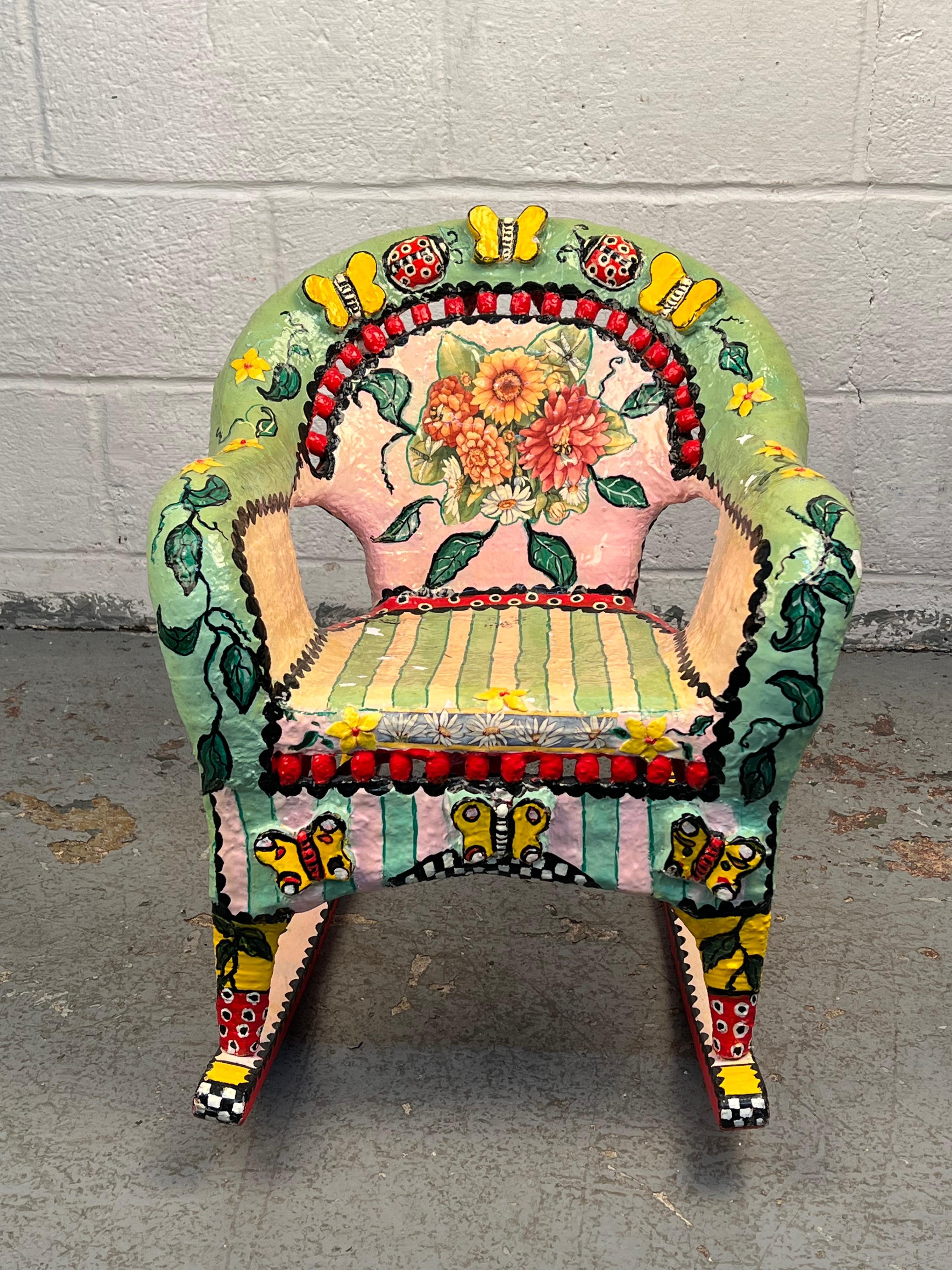 Mid-Century Modern Chaise à bascule unique pour enfants, peinte à la main en vente