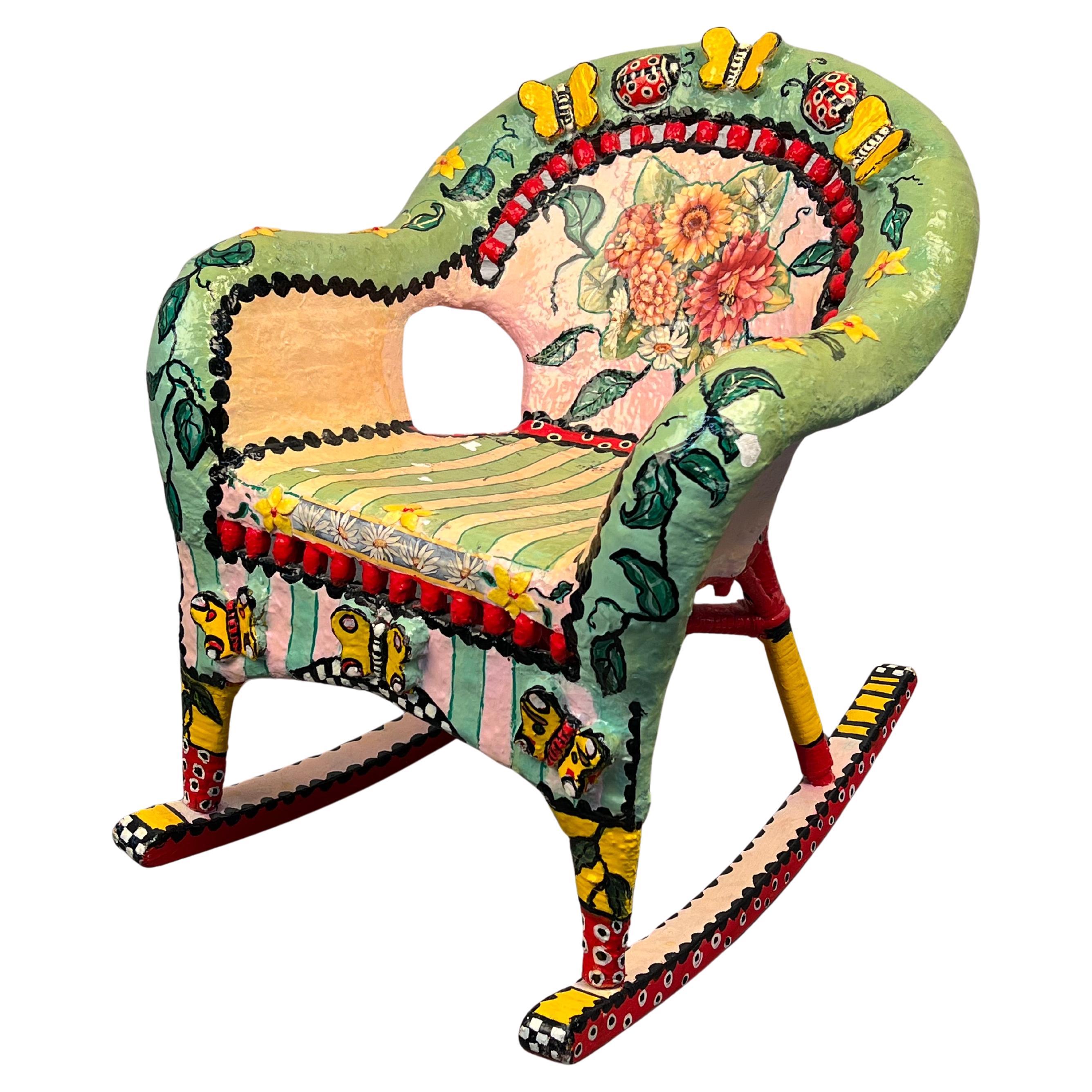 Chaise à bascule unique pour enfants, peinte à la main