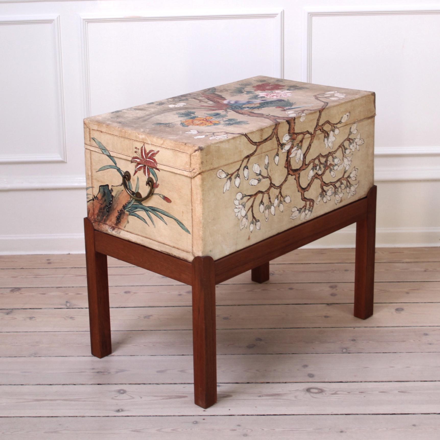 Mid-Century Modern Unique Hand Painted Parchment Chest Attributed to Estrid Ericson, 1940s