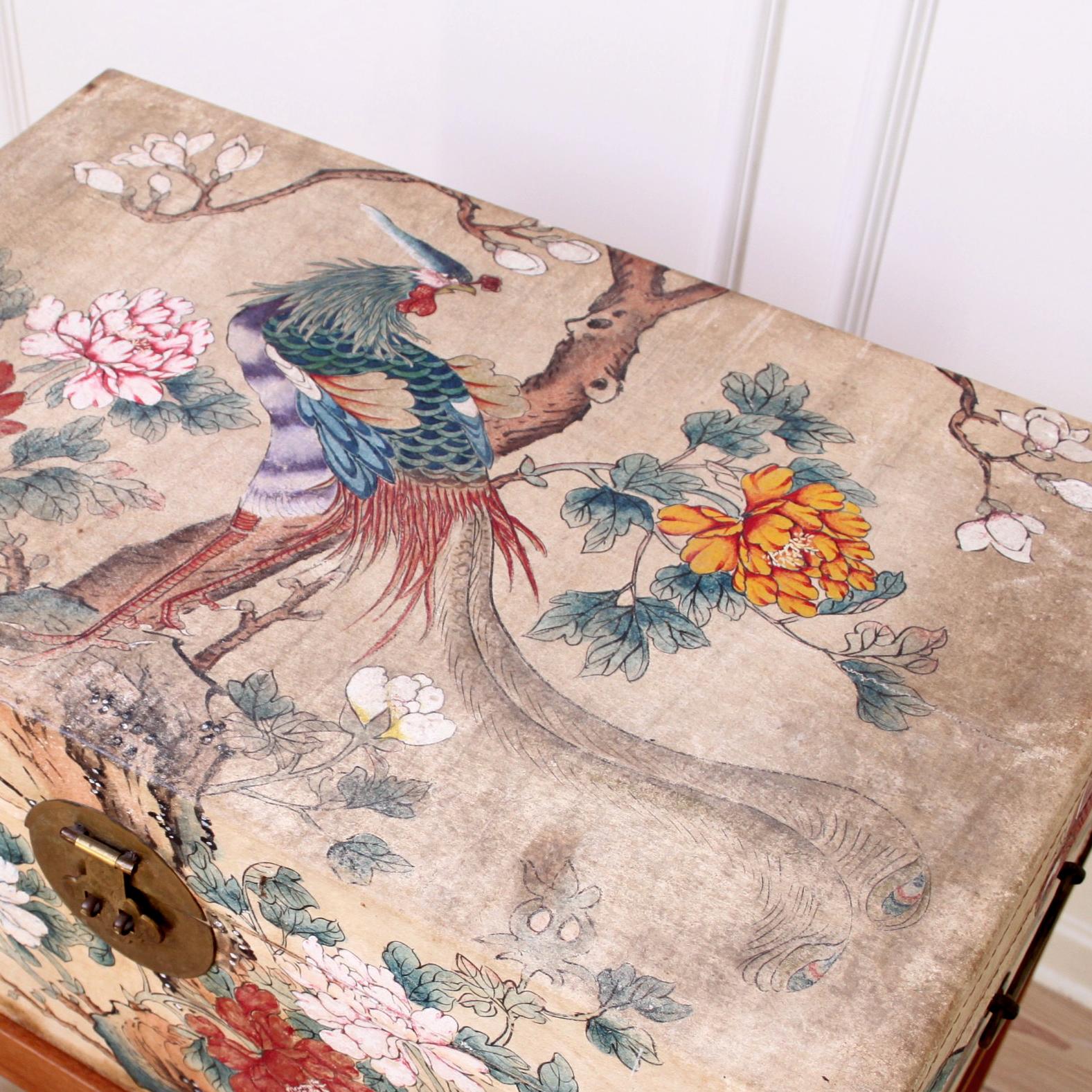 Unique Hand Painted Parchment Chest Attributed to Estrid Ericson, 1940s In Good Condition In Copenhagen, DK