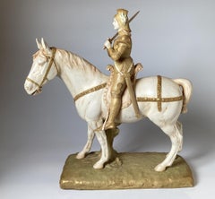Unique Hand Painted Porcelain Figure of Joan of Arc Riding a Horse