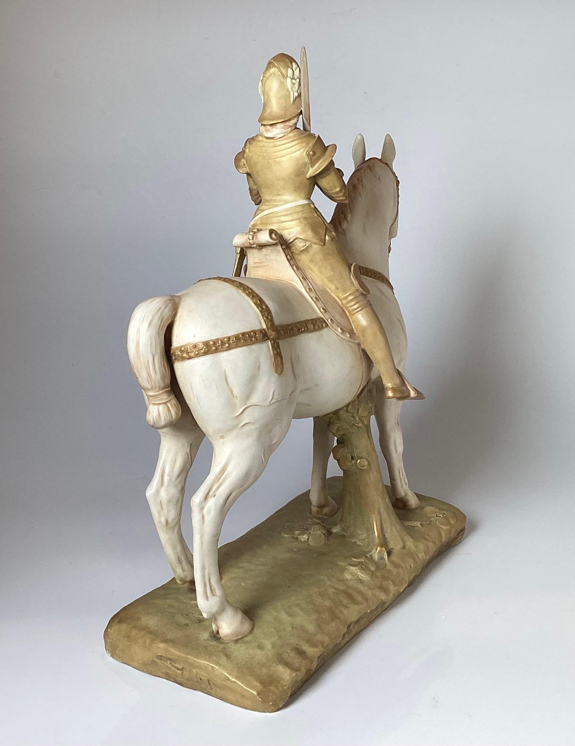 Unique Hand Painted Porcelain Figure of Joan of Arc Riding a Horse In Excellent Condition For Sale In Lambertville, NJ