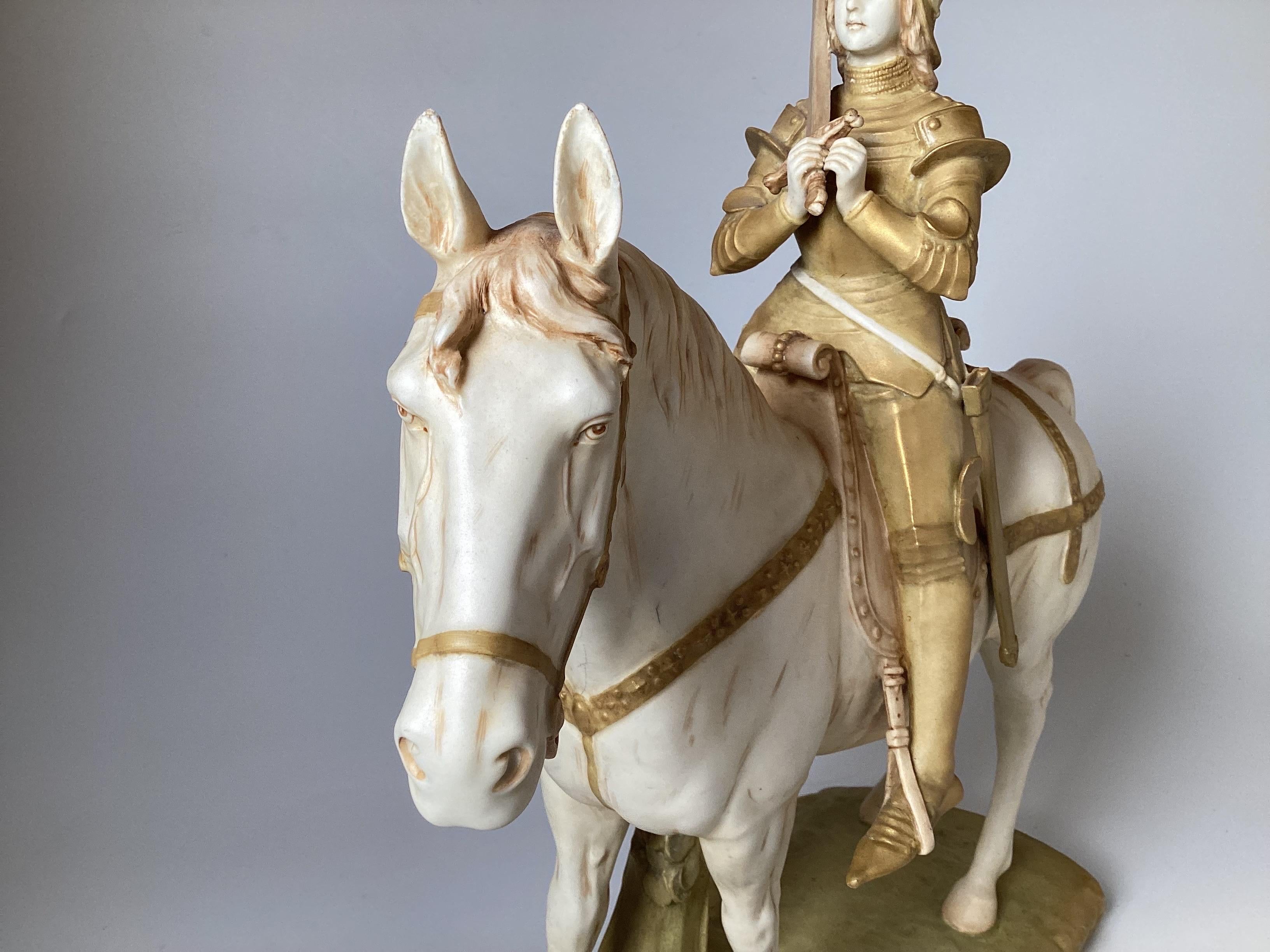 Unique Hand Painted Porcelain Figure of Joan of Arc Riding a Horse In Excellent Condition For Sale In Lambertville, NJ