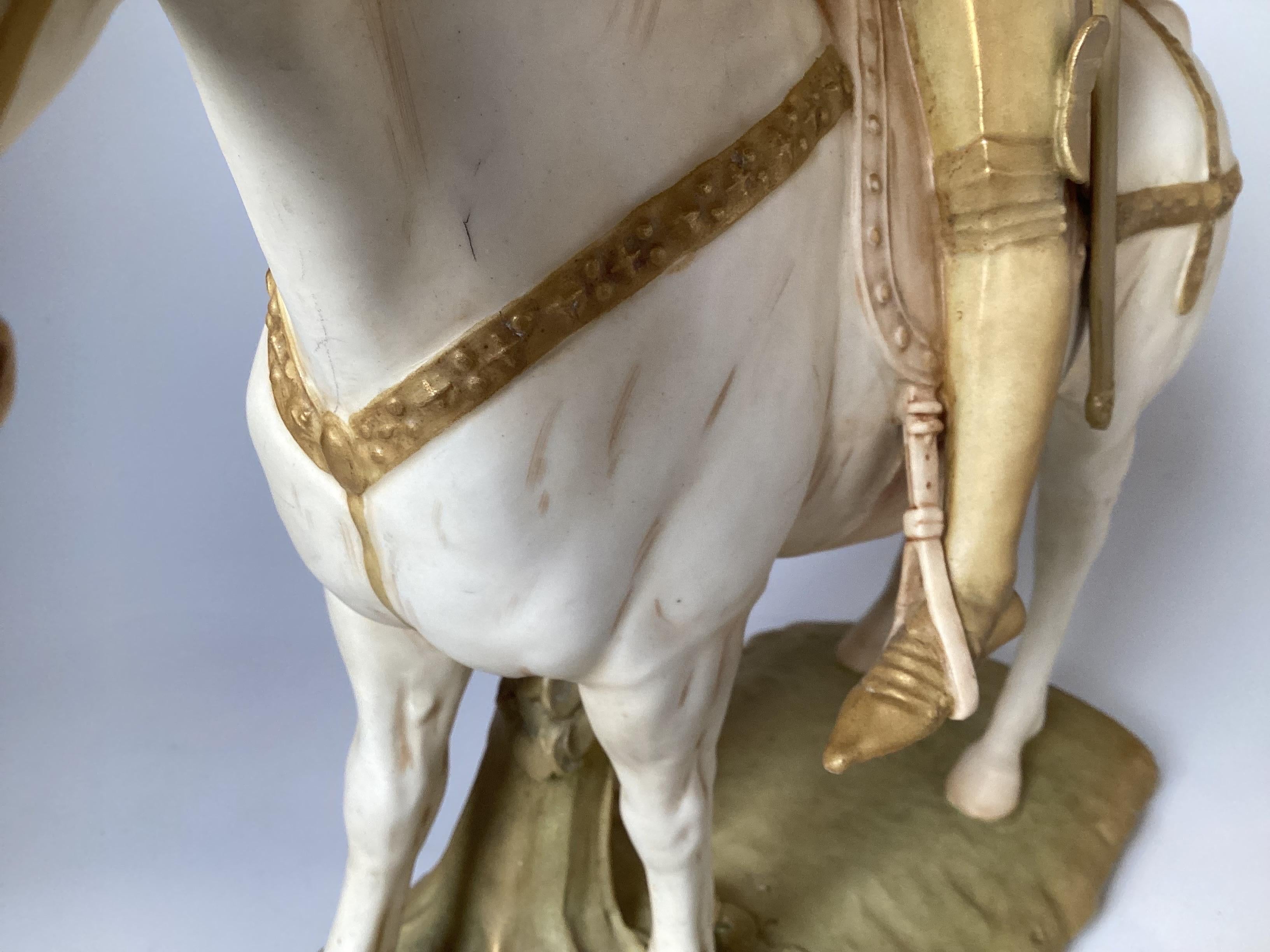 Unique Hand Painted Porcelain Figure of Joan of Arc Riding a Horse For Sale 1