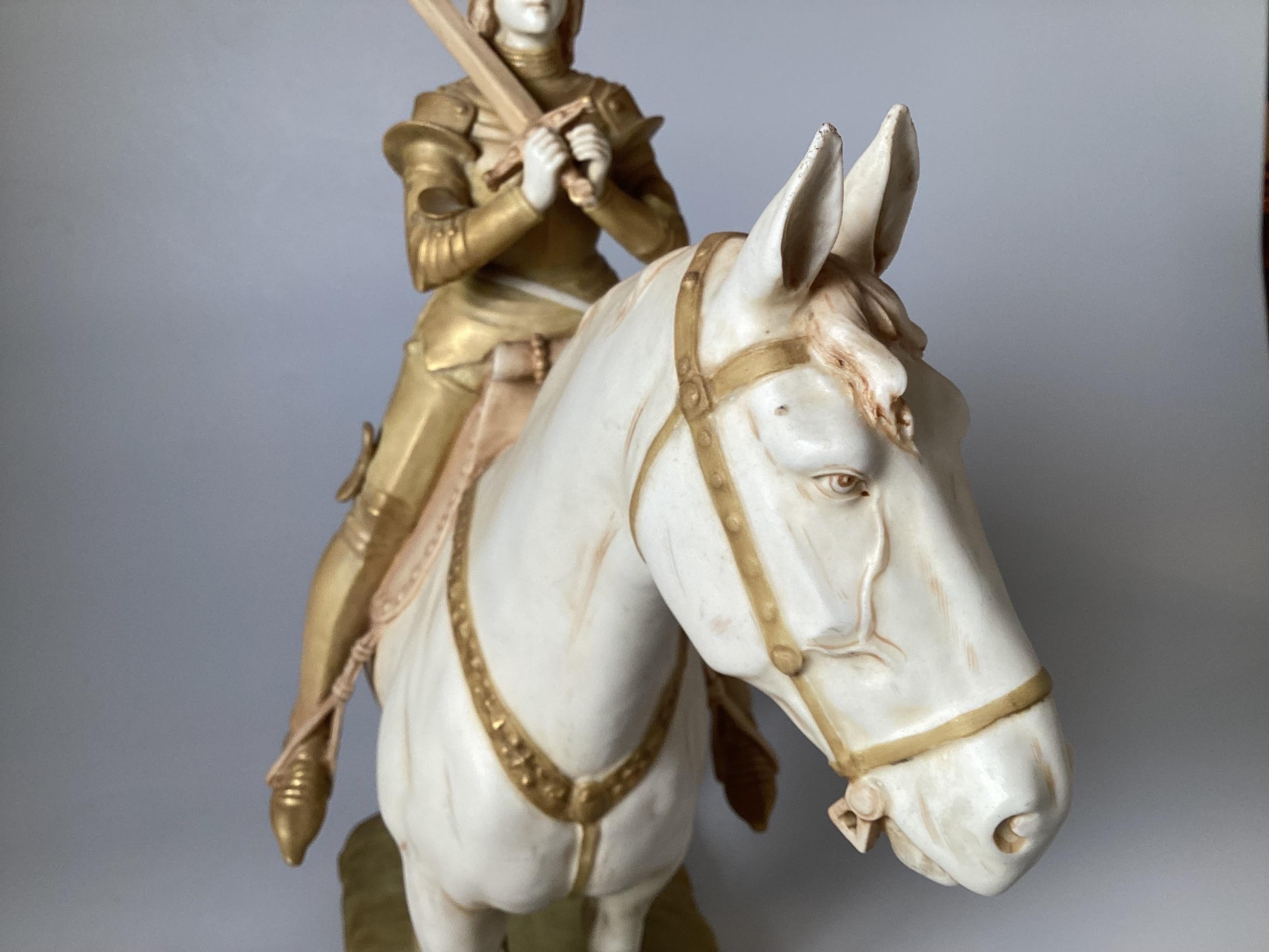 Unique Hand Painted Porcelain Figure of Joan of Arc Riding a Horse For Sale 2