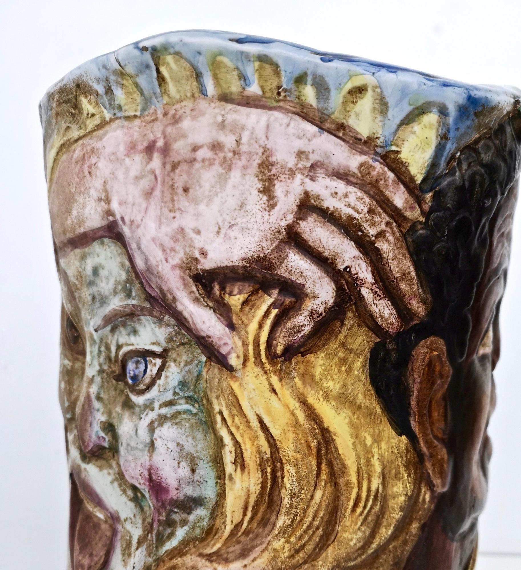 Einzigartige handbemalte Vintage-Vase mit Gesichtern, Tullio d'Albisola zugeschrieben werden im Angebot 4