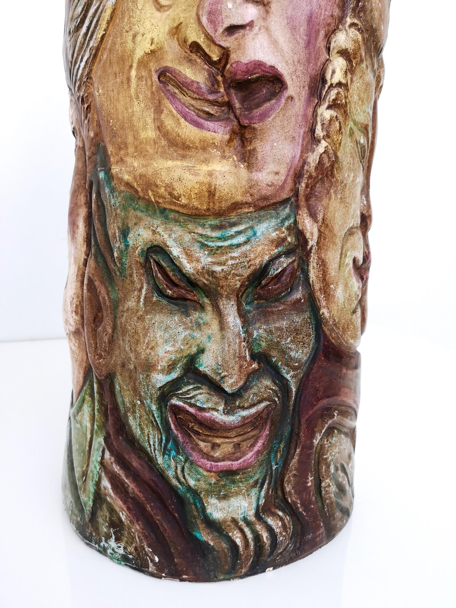 Unique Vintage Hand-Painted Vase with Faces Ascribable to Tullio d'Albisola For Sale 5