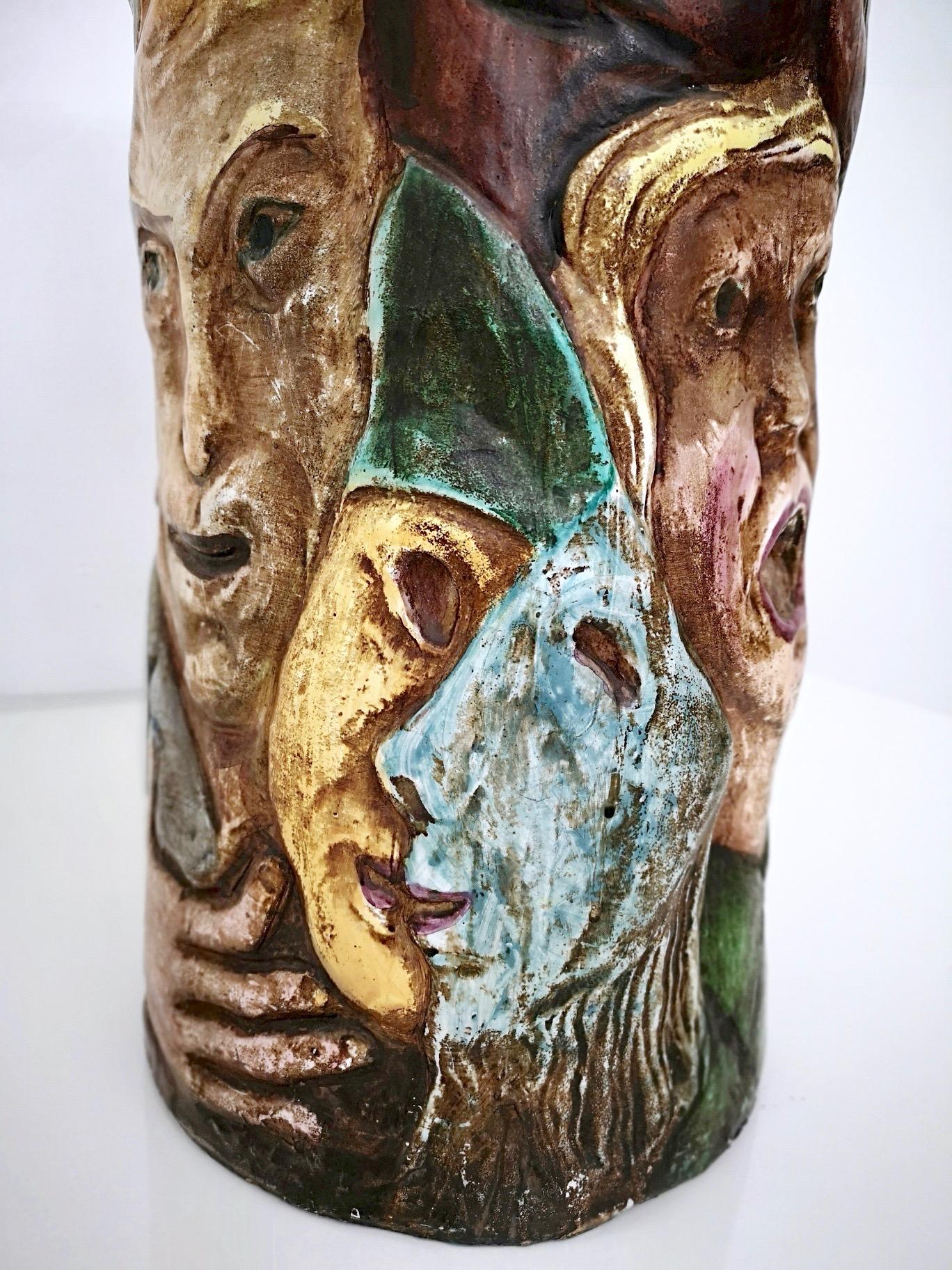 Unique Vintage Hand-Painted Vase with Faces Ascribable to Tullio d'Albisola For Sale 6