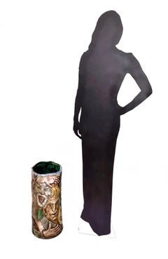 Unique Vintage Hand-Painted Vase with Faces Ascribable to Tullio d'Albisola