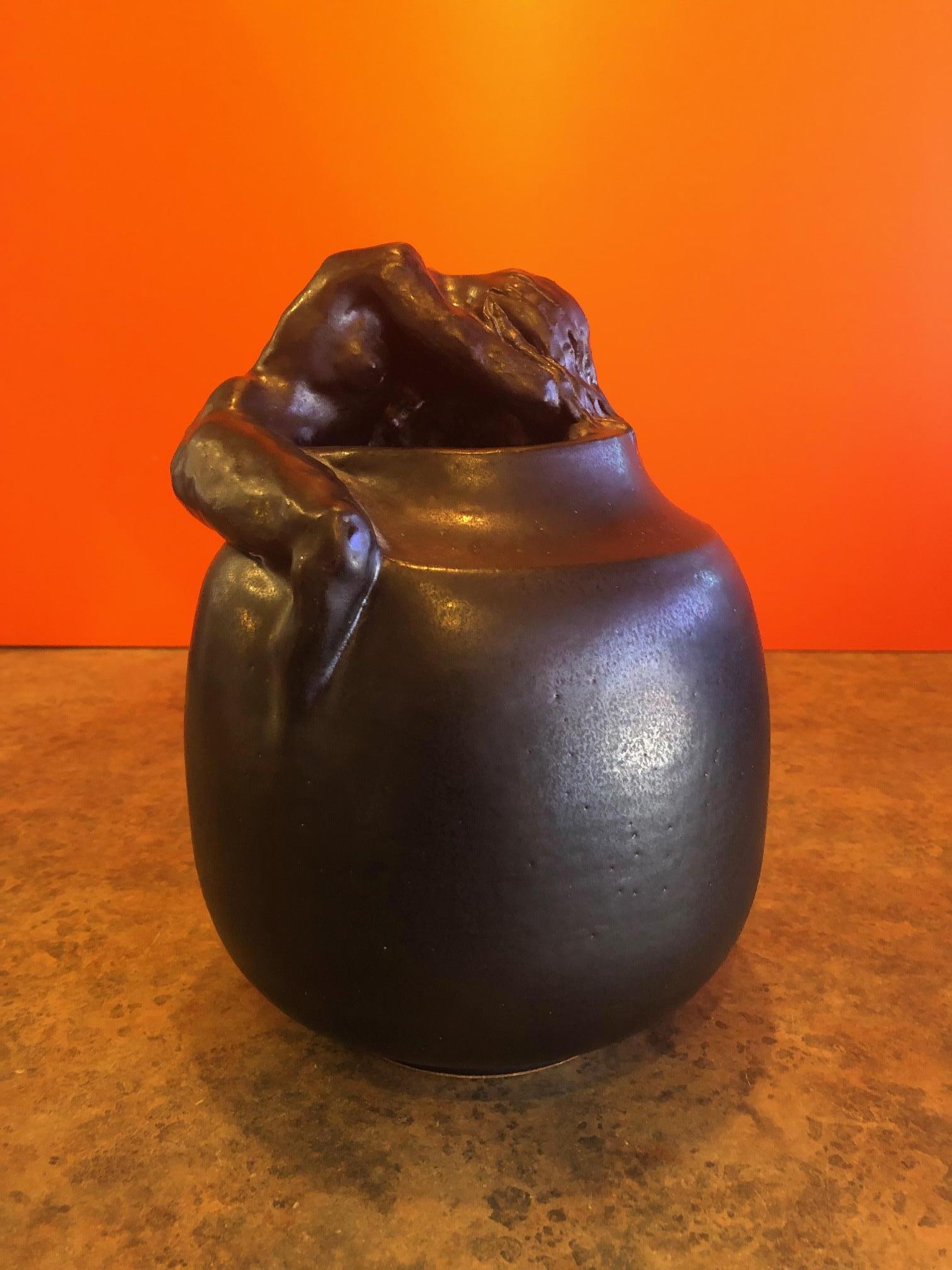 Unique Hand Thrown Stoneware Pottery Vase with Nude Woman 2