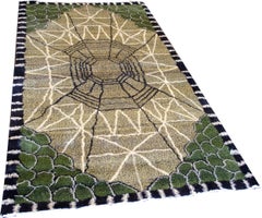 Vintage Unique Hand-woven Green Wool Turkish Deco Pile Rug