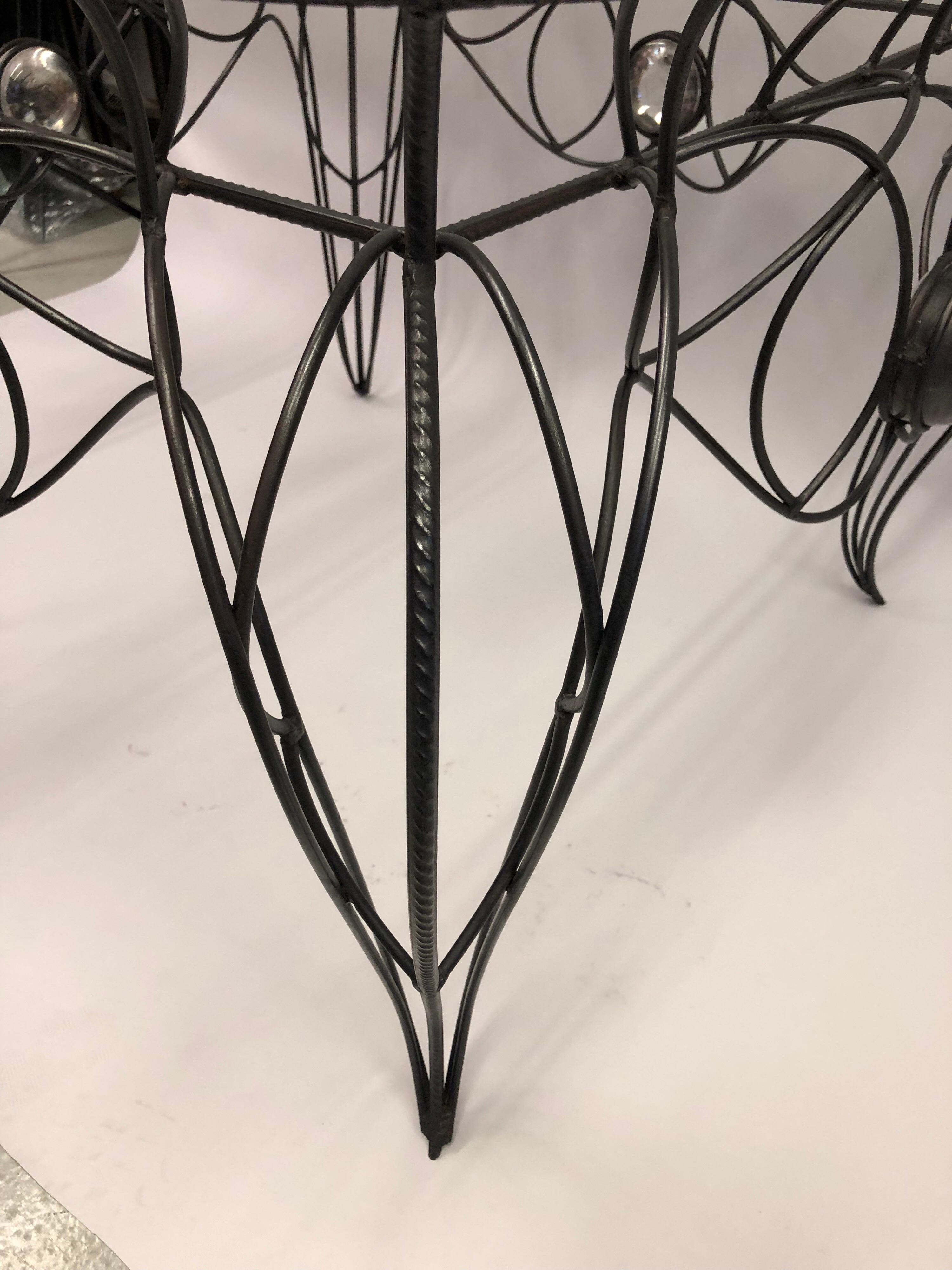 Unique Handwrought Iron & Crystal Center or Dining Table by Andre Dubreuil, 1986 For Sale 4
