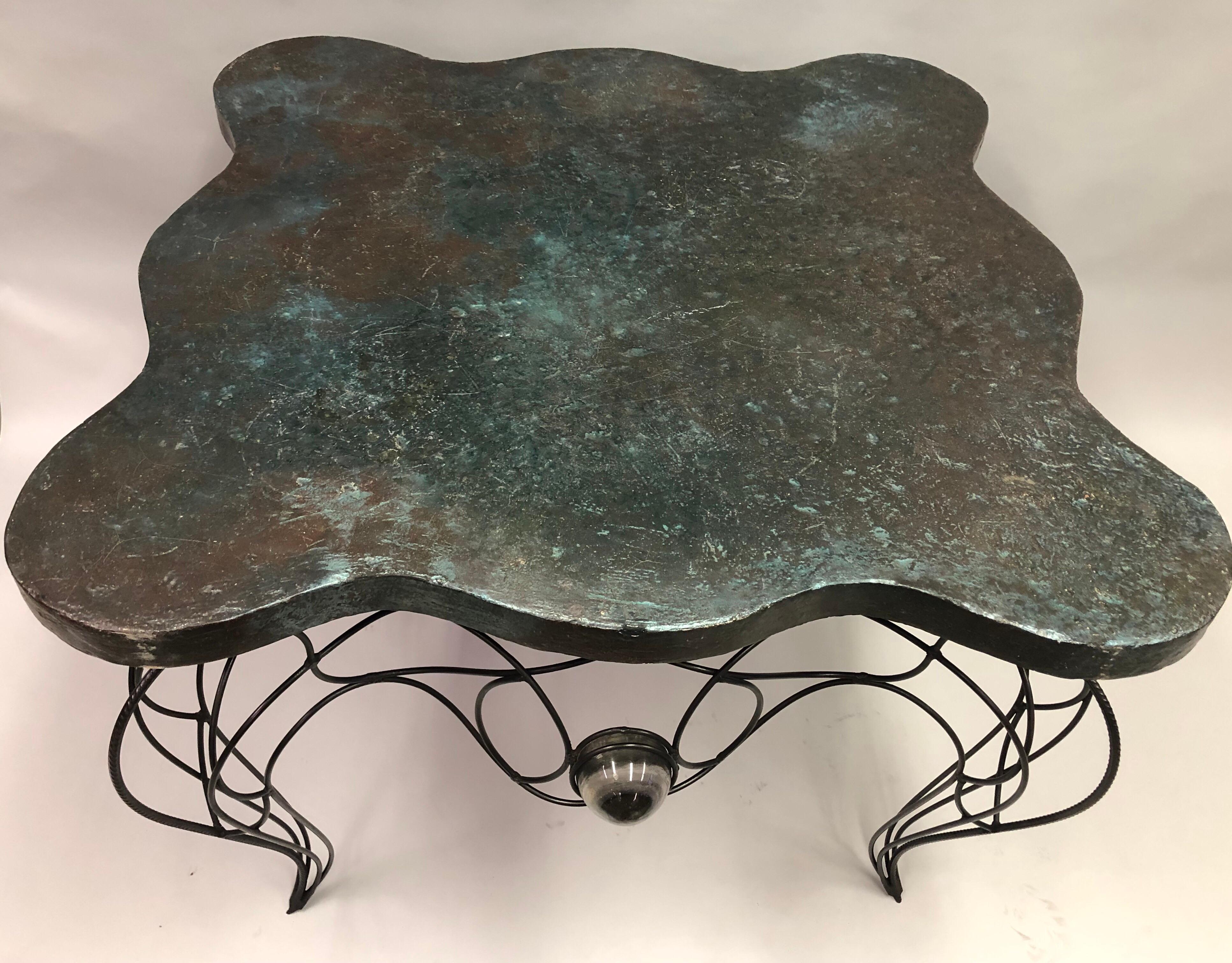 American Craftsman Unique Handwrought Iron & Crystal Center or Dining Table by Andre Dubreuil, 1986 For Sale
