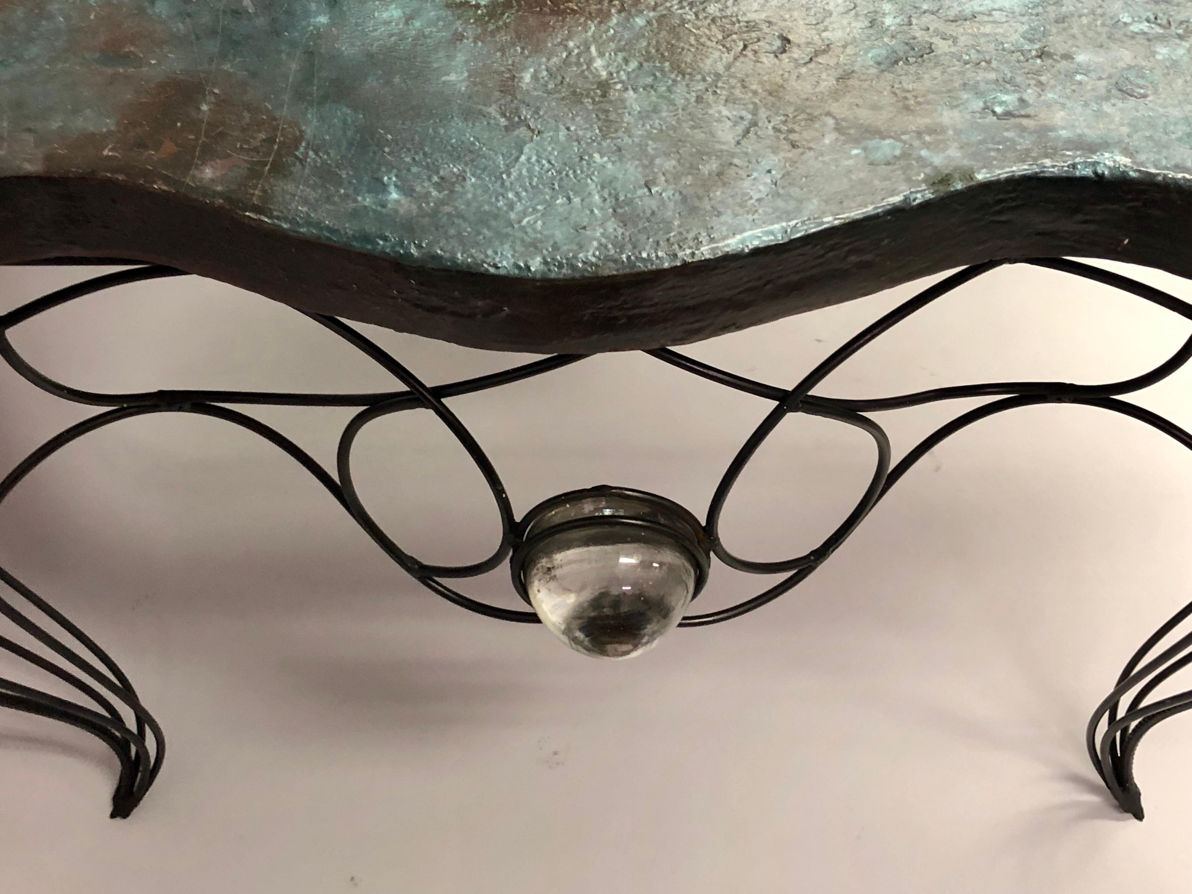 English Unique Handwrought Iron & Crystal Center or Dining Table by Andre Dubreuil, 1986 For Sale