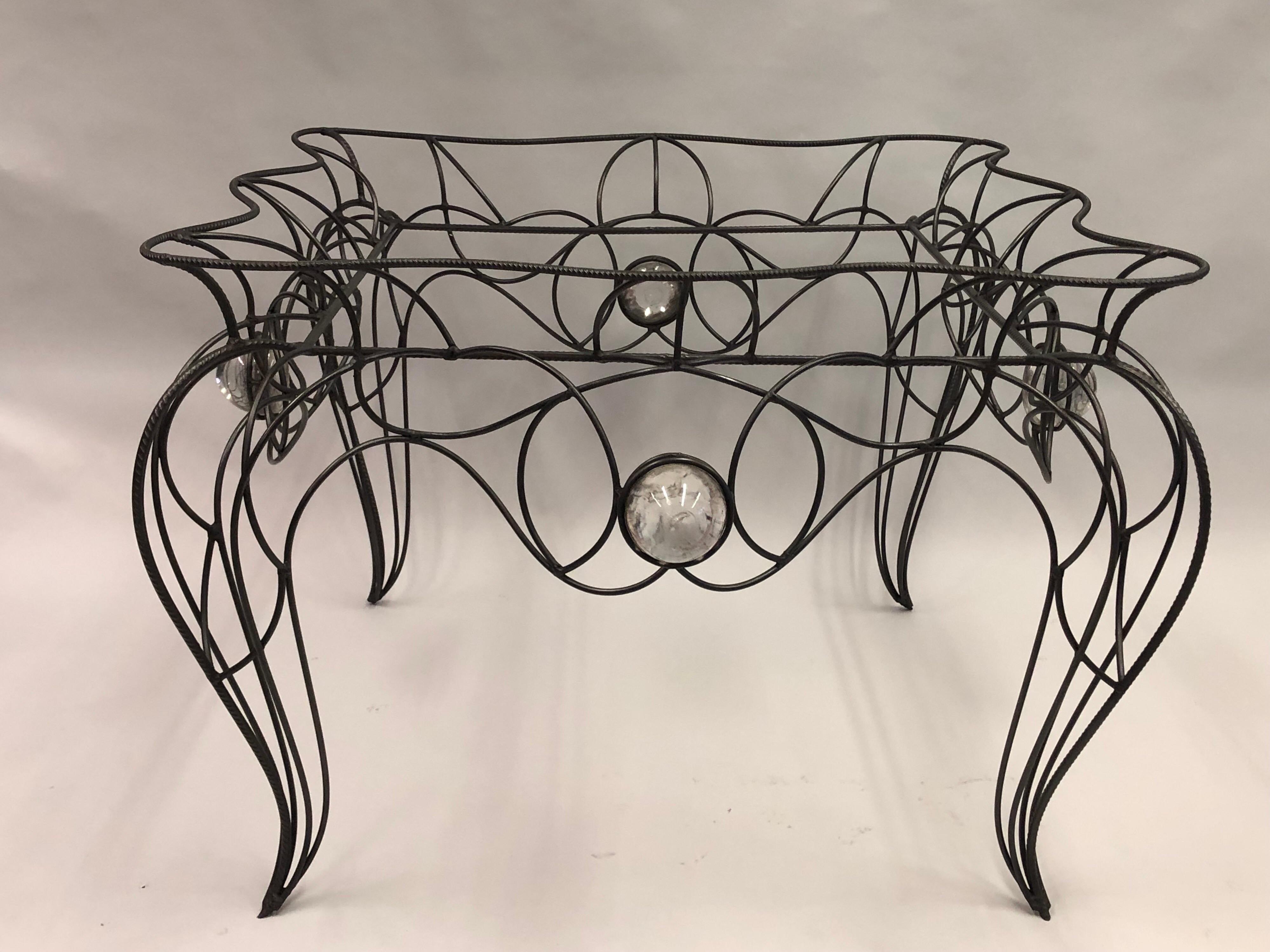 20th Century Unique Handwrought Iron & Crystal Center or Dining Table by Andre Dubreuil, 1986 For Sale
