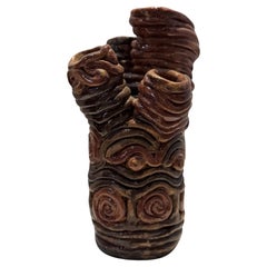 Unique Handcrafted Clay Swirl Sculptural Vase with Four Openings