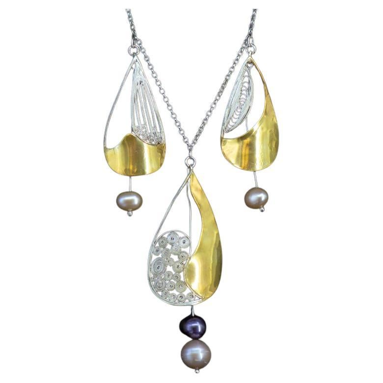 Unica collana nautica di design in oro, argento e perle a filigrana