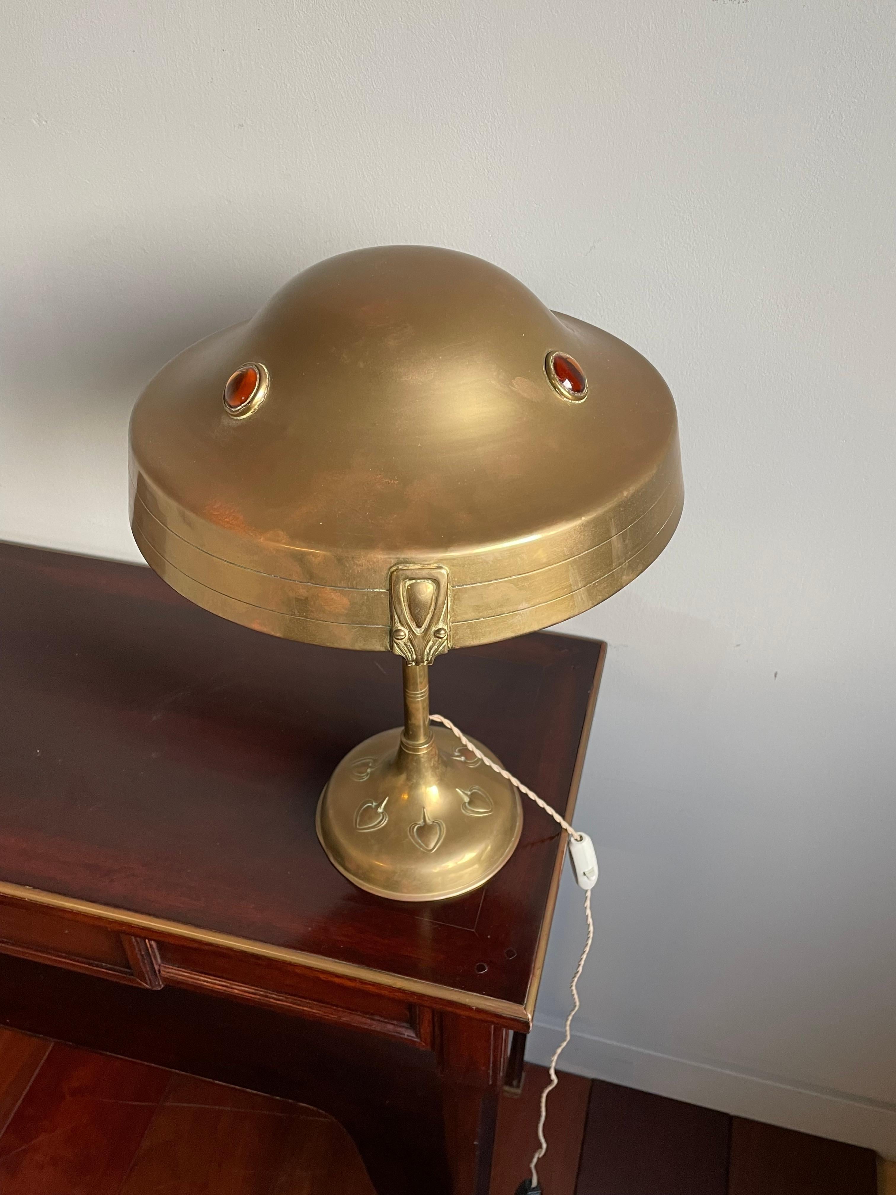 Embossed Unique Handcrafted Early 1900s Arts and Crafts Stylized Tree Table and Desk Lamp