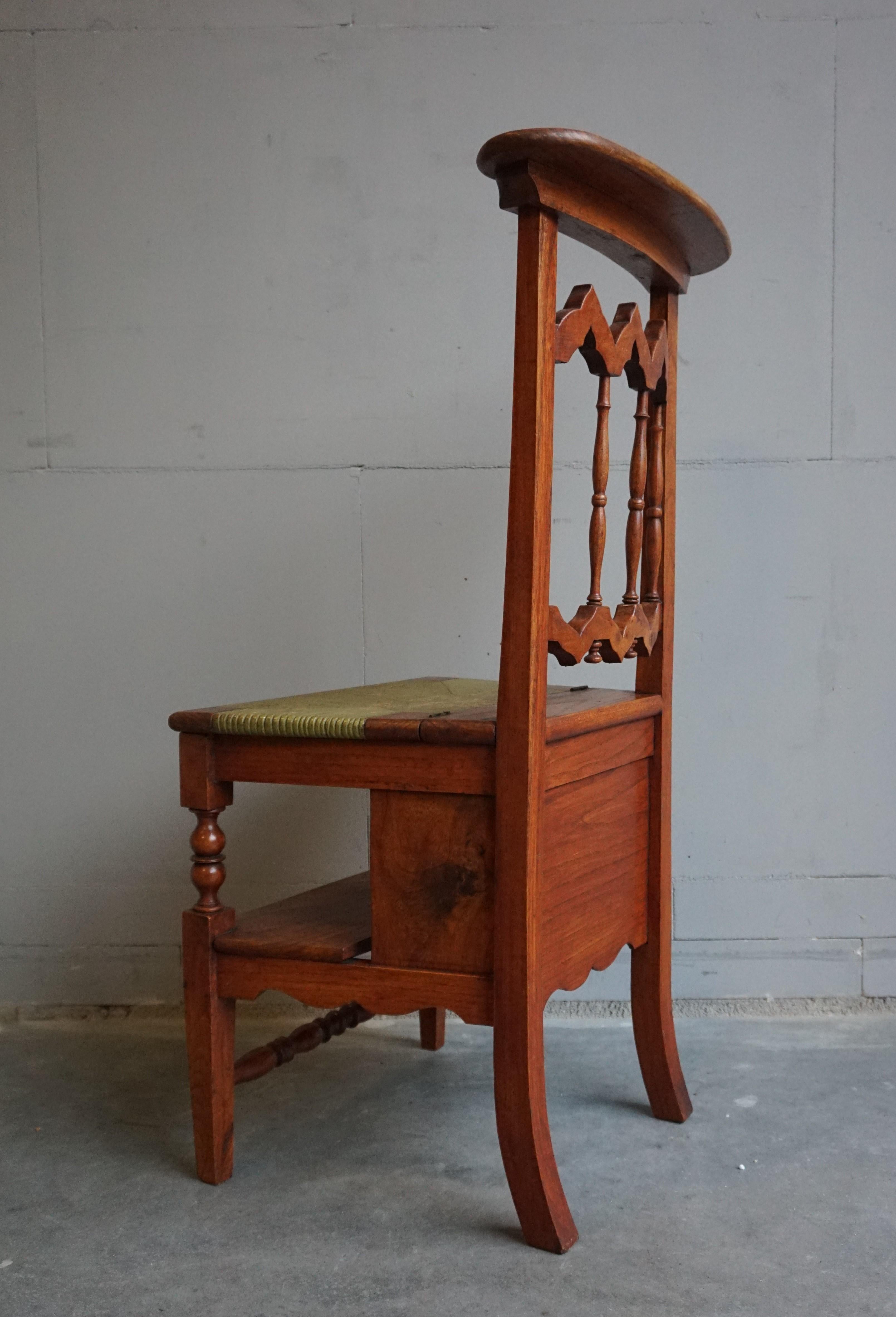 Unique Handcrafted Elmwood Gothic Revival Monastery Library Step / Reading Chair For Sale 4