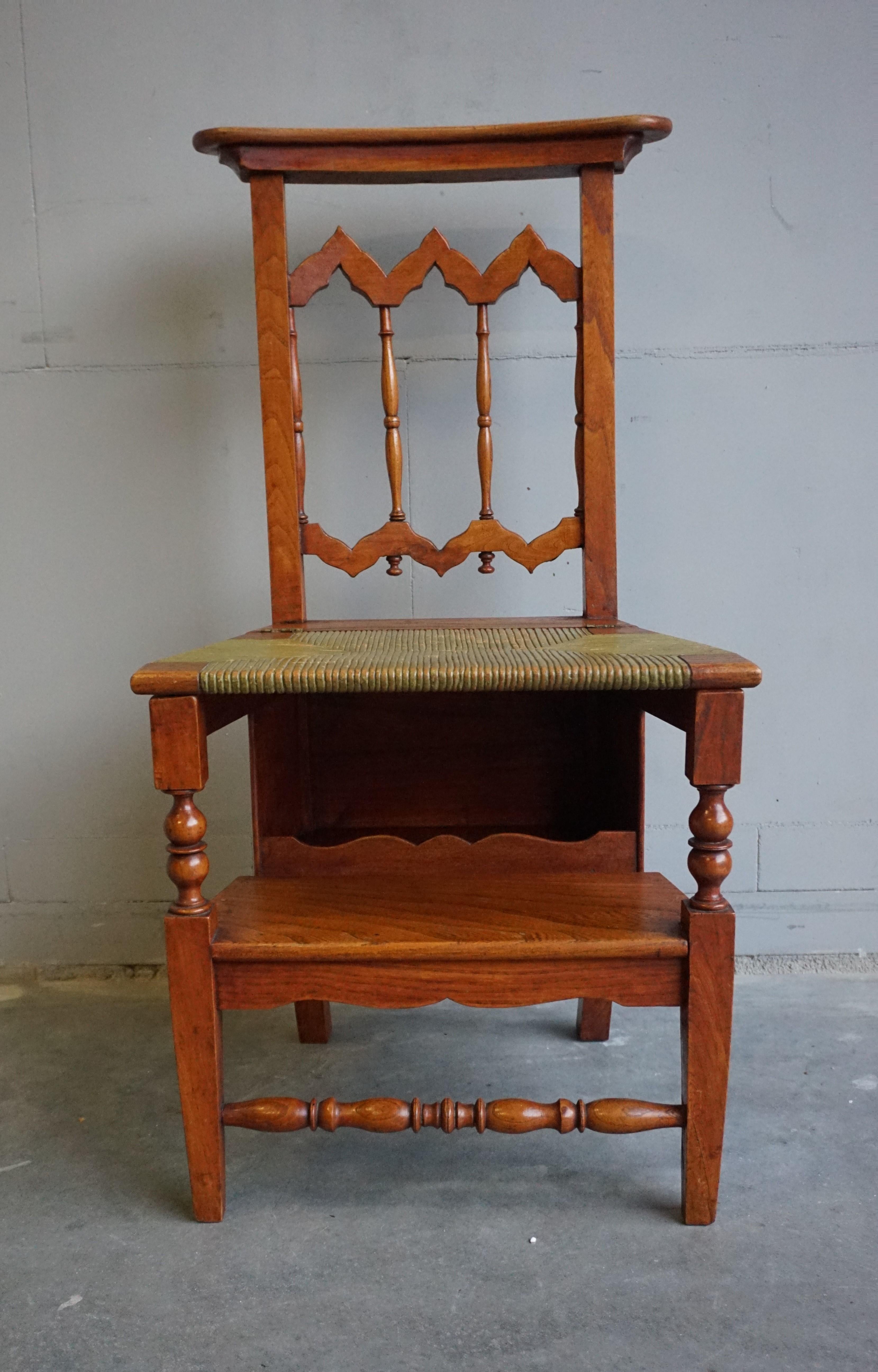 Unique Handcrafted Elmwood Gothic Revival Monastery Library Step / Reading Chair For Sale 6