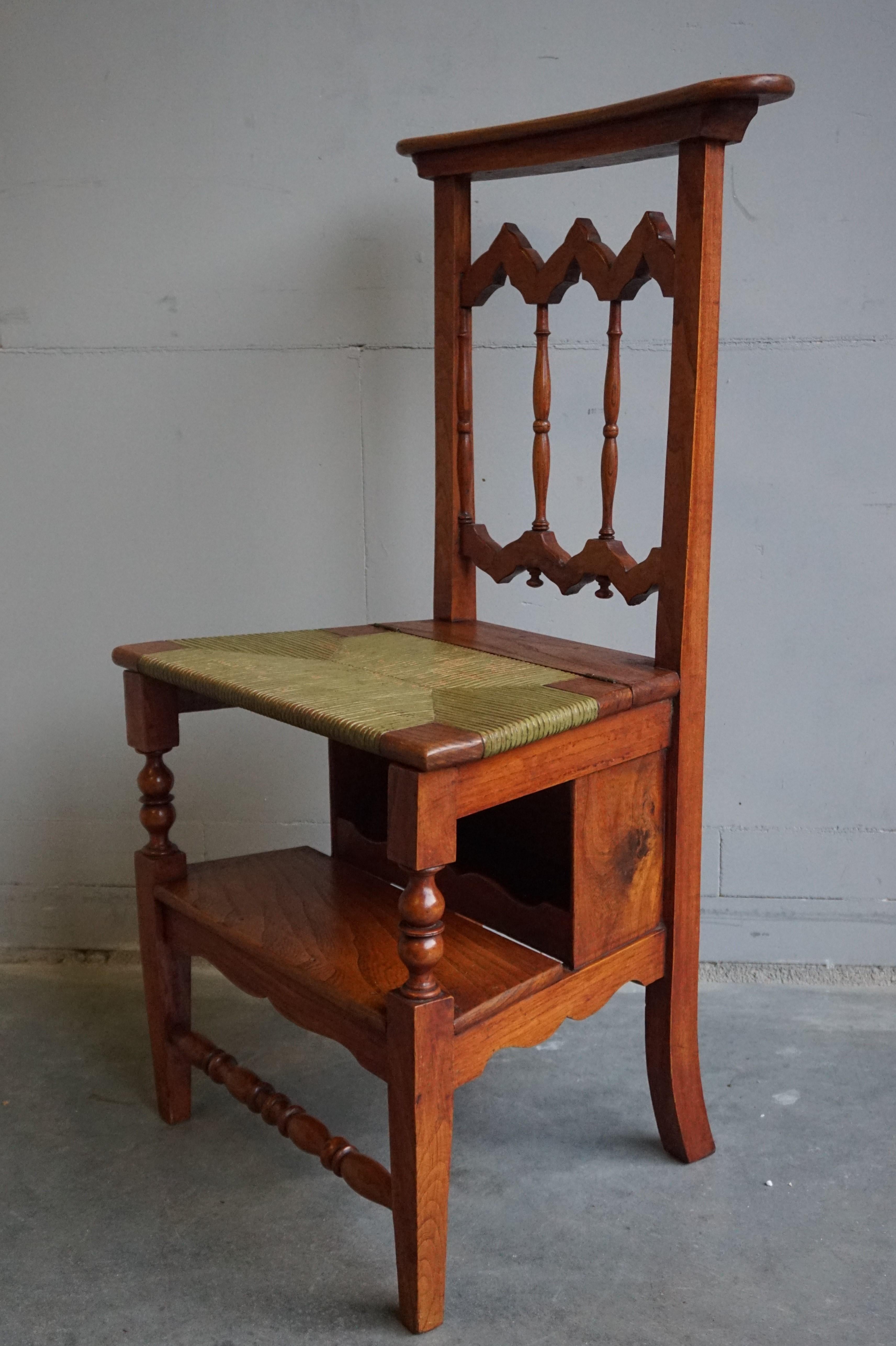 Unique Handcrafted Elmwood Gothic Revival Monastery Library Step / Reading Chair For Sale 10