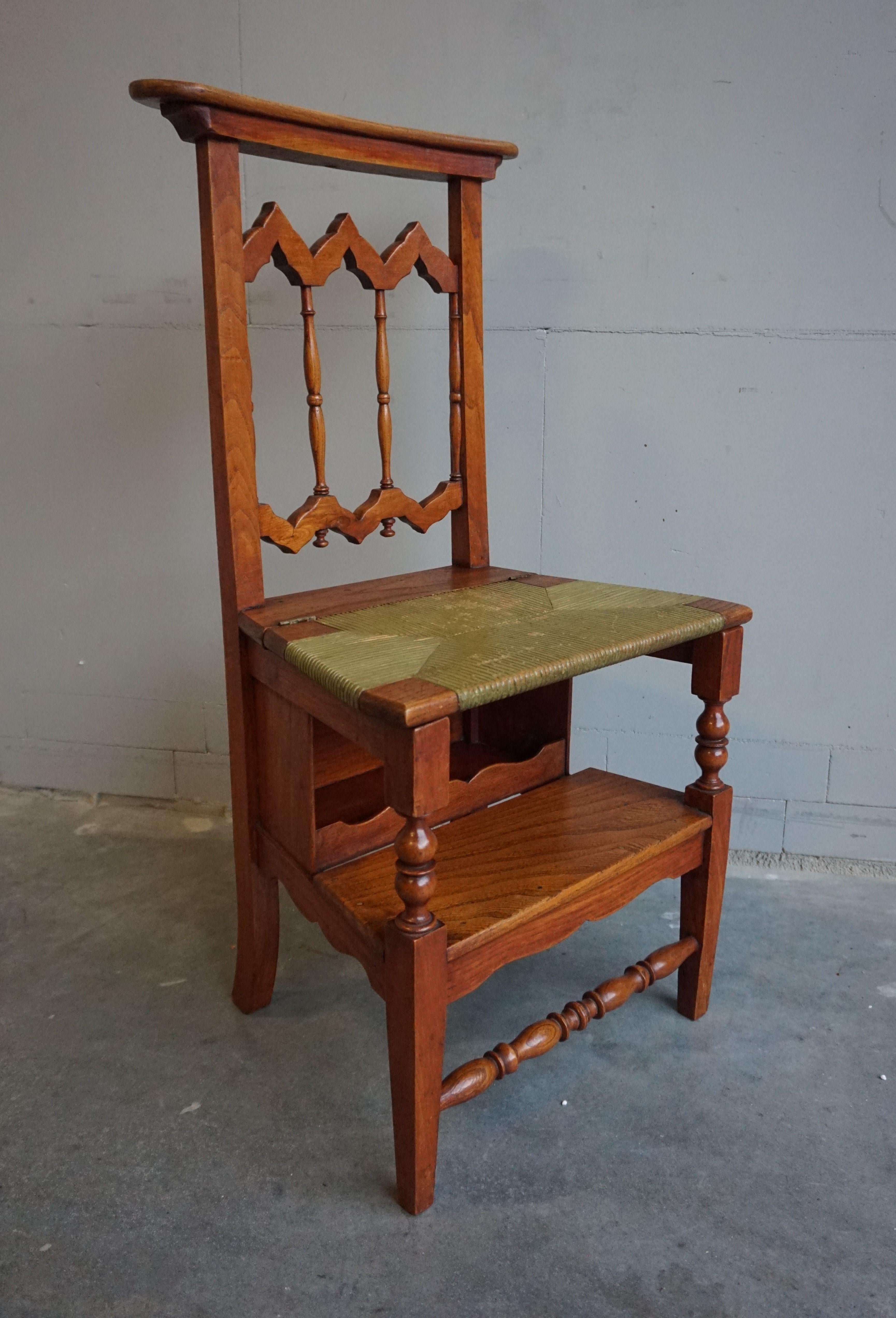 Unique Handcrafted Elmwood Gothic Revival Monastery Library Step / Reading Chair For Sale 12