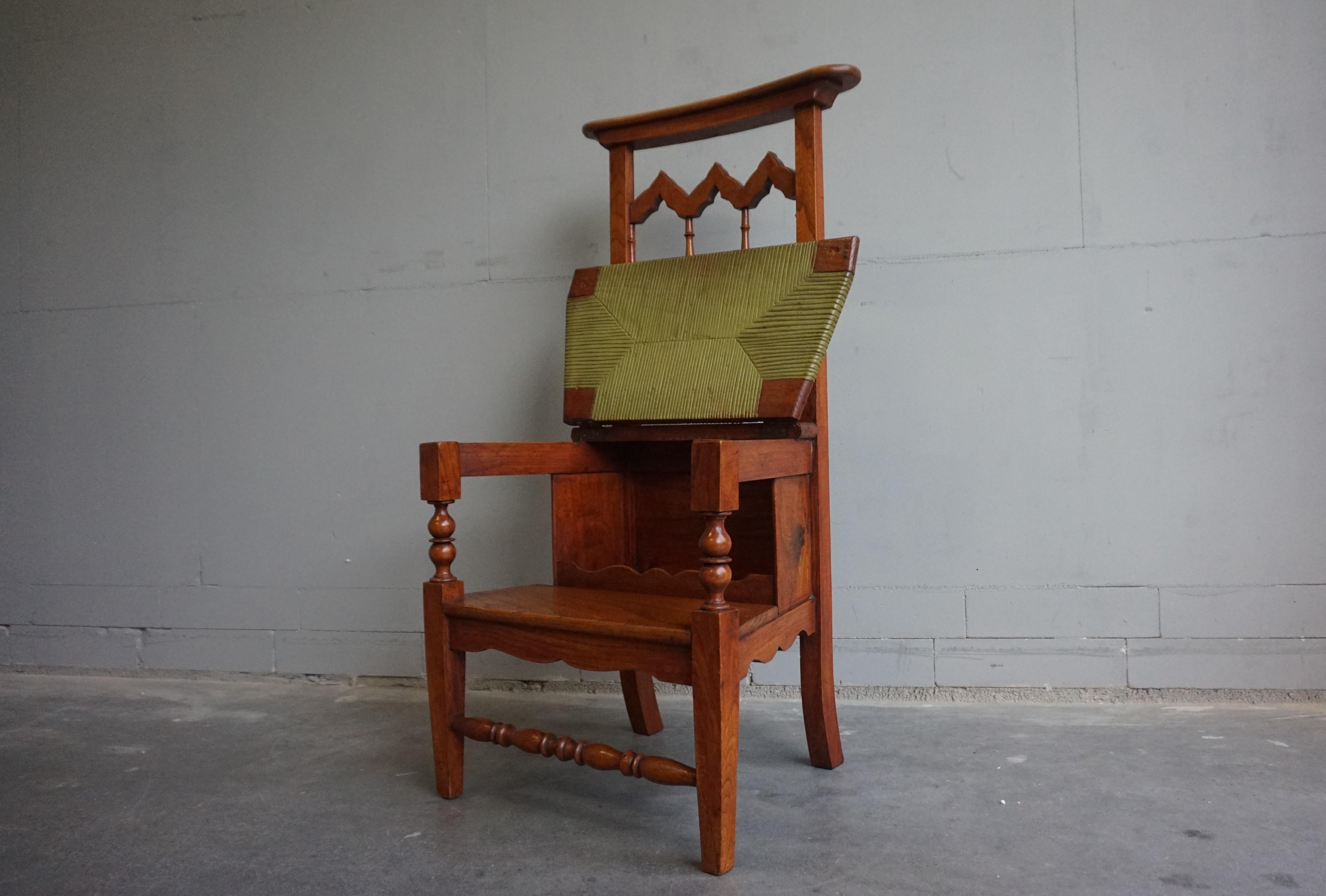 Hand-Crafted Unique Handcrafted Elmwood Gothic Revival Monastery Library Step / Reading Chair For Sale