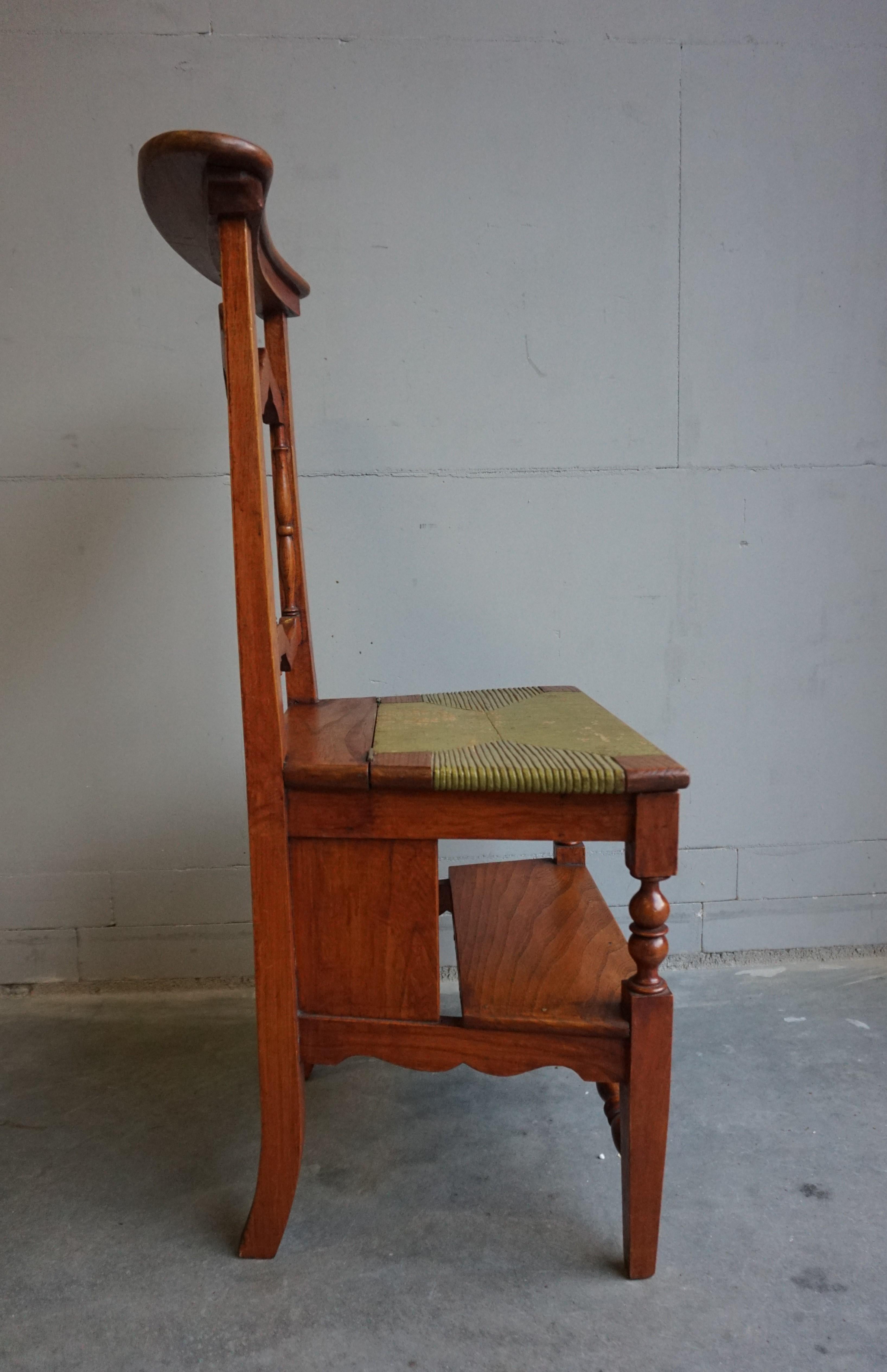 Unique Handcrafted Elmwood Gothic Revival Monastery Library Step / Reading Chair For Sale 2