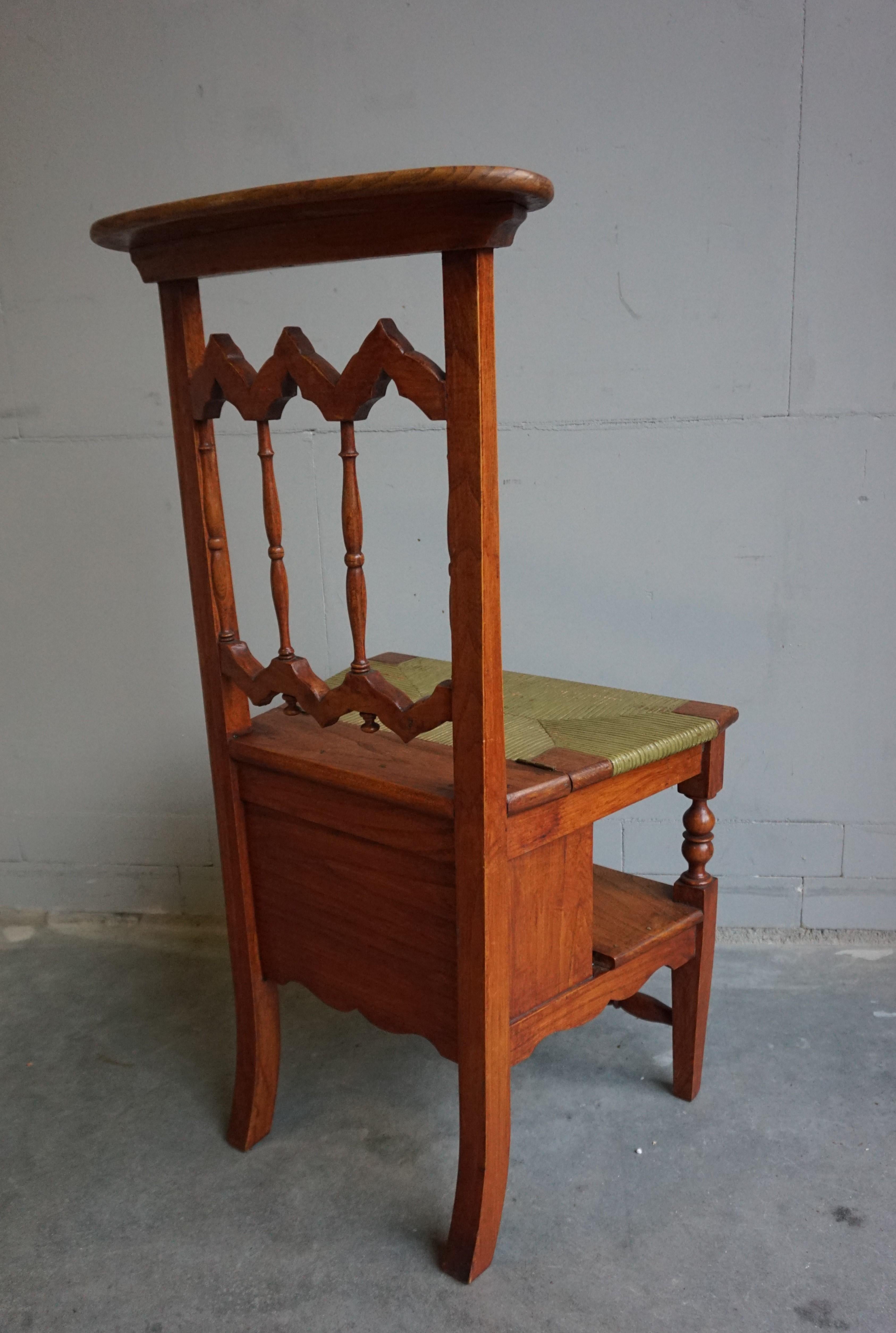 Unique Handcrafted Elmwood Gothic Revival Monastery Library Step / Reading Chair For Sale 3