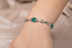 Unique Handcrafted Emerald and Diamond Wedding Bracelet in 18K White Gold
