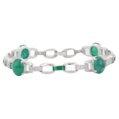 Unique Handcrafted Emerald and Diamond Wedding Bracelet in 18K White Gold 