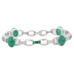 Bracelet de mariage unique en or blanc 18 carats avec émeraudes et diamants, fabriqué à la main