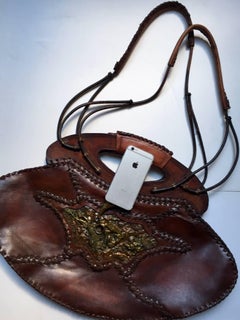 Unique Handcrafted Solid leather brutalist mixed metal cca 1970.