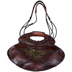 Unique Handcrafted Solid leather brutalist mixed metal cca 1970.