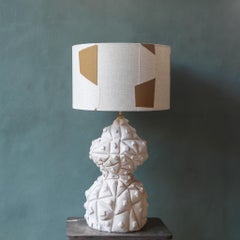 Unique handcrafted table lamp, organic with white basic lampshade
