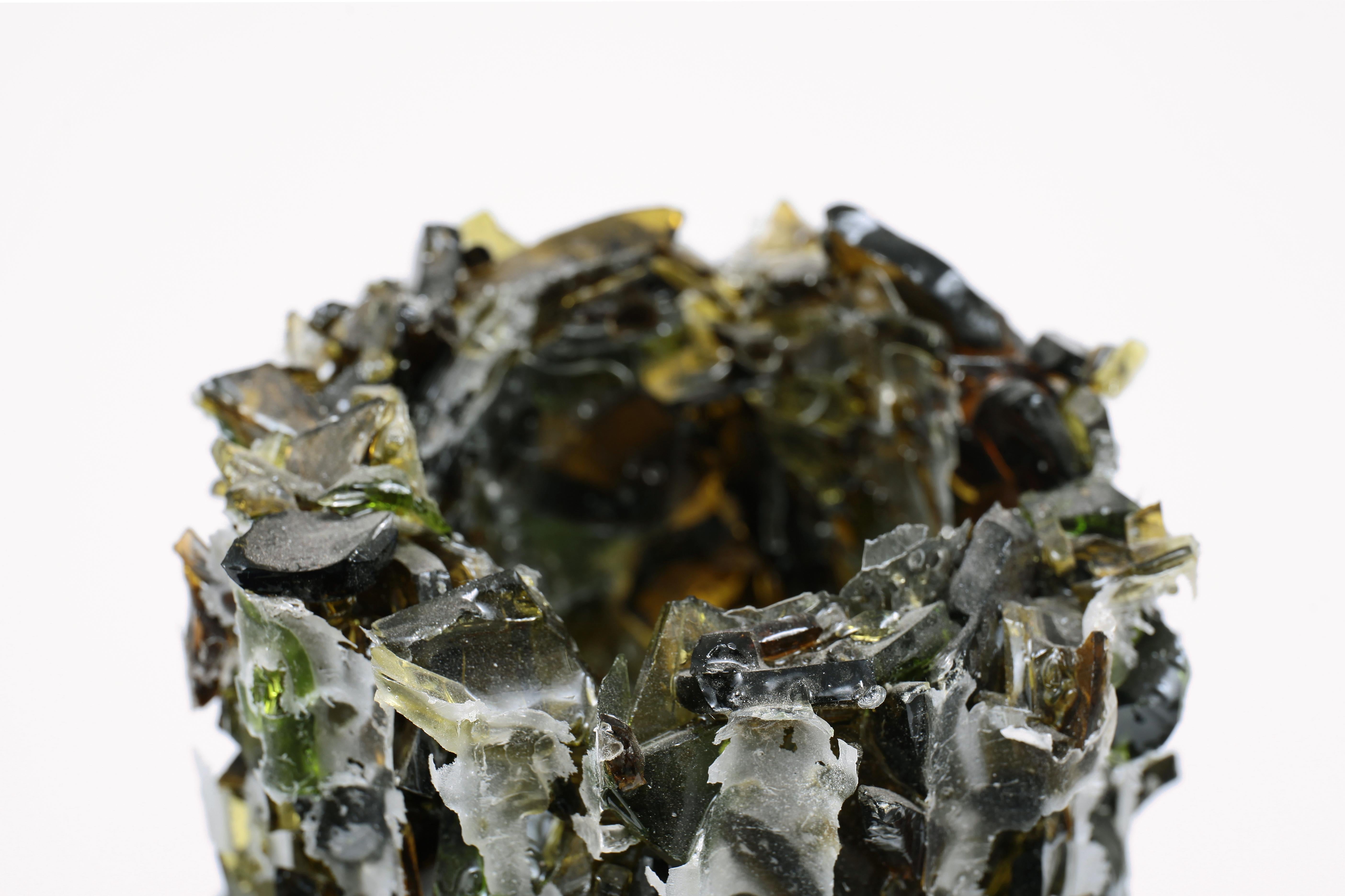 Unique handcrafted vase made from crushed wine bottle glass – VASE Two For Sale 6