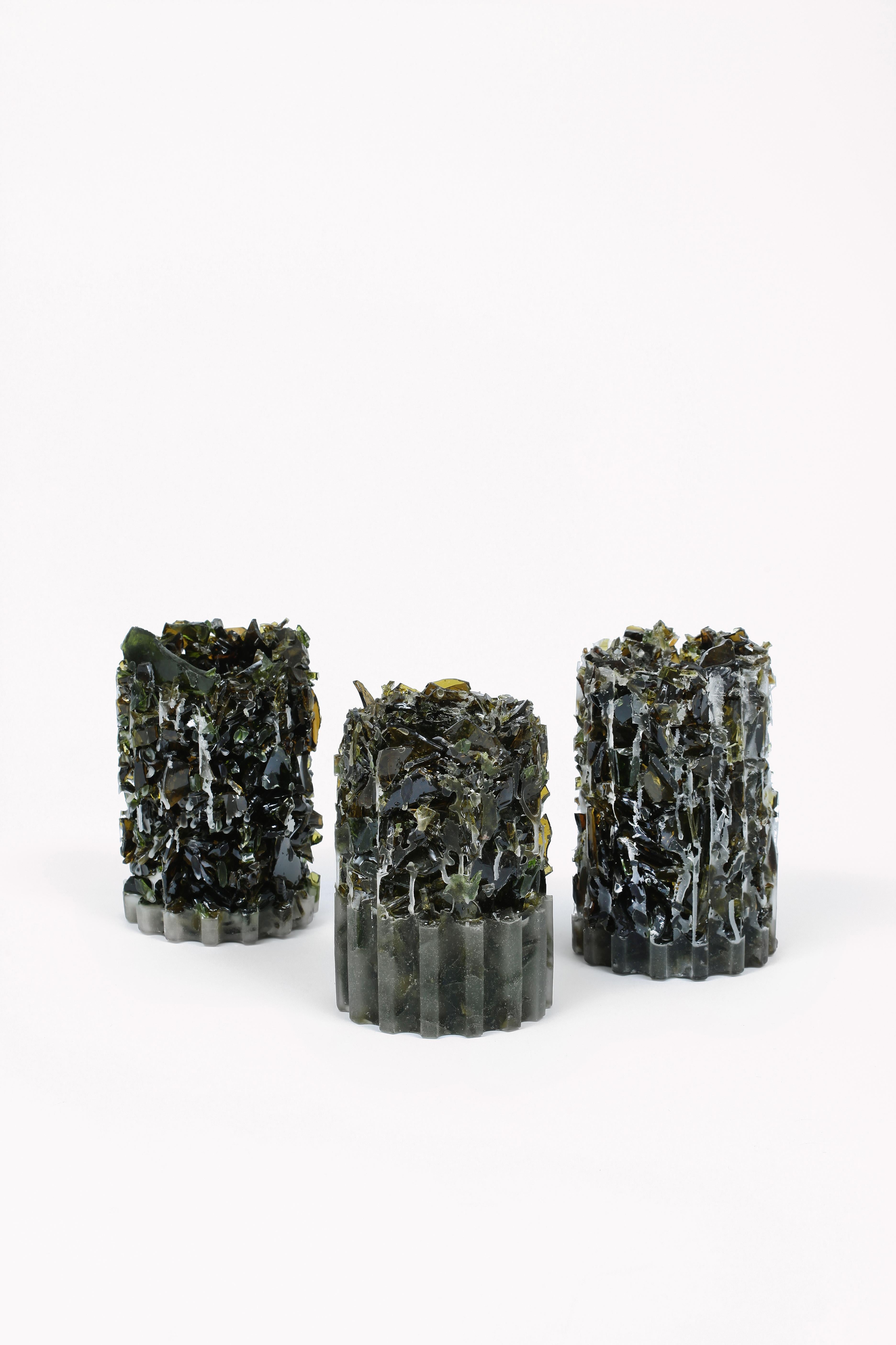 Contemporary Unique handcrafted vase made from crushed wine bottle glass – VASE Two For Sale