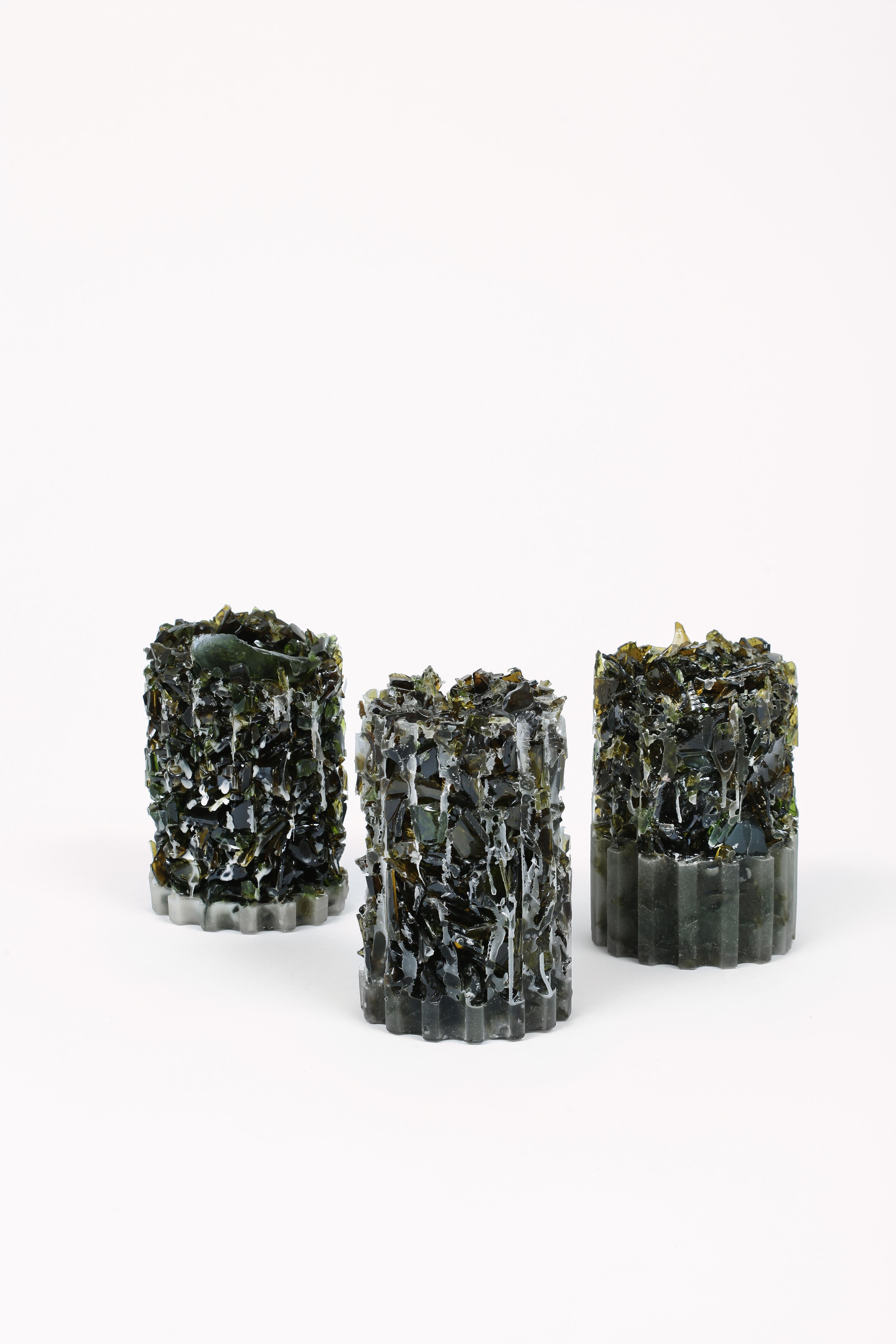 Glass Unique handcrafted vase made from crushed wine bottle glass – VASE Two For Sale