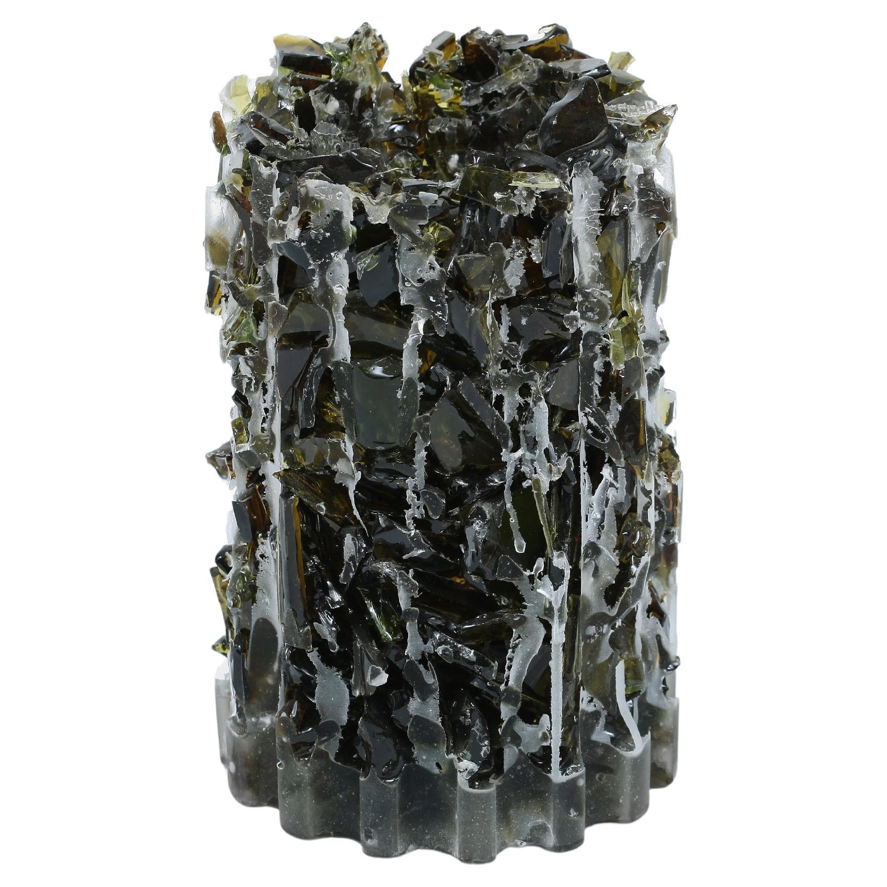 Unique handcrafted vase made from crushed wine bottle glass – VASE Two For Sale