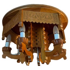 Vintage Unique Handcrafted Wooden Pendant Light – Pine, Scandinavian Folk Art (1979)