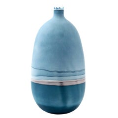 Unique Handmade 21st Century Blue and Indigo Dip-Dyed Oblong Vase