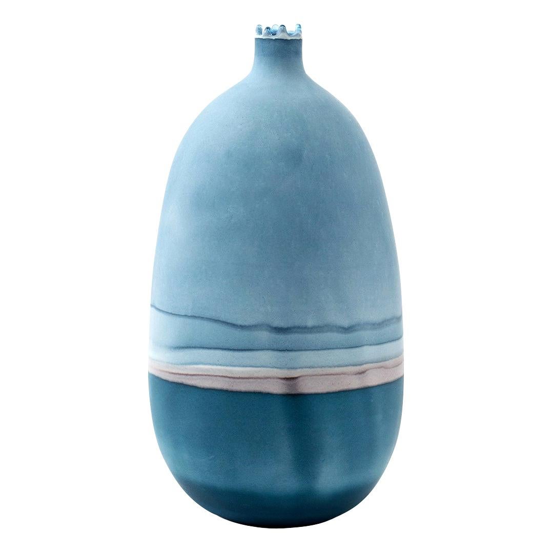Unique Handmade 21st Century Blue and Indigo Dip-Dyed Oblong Vase