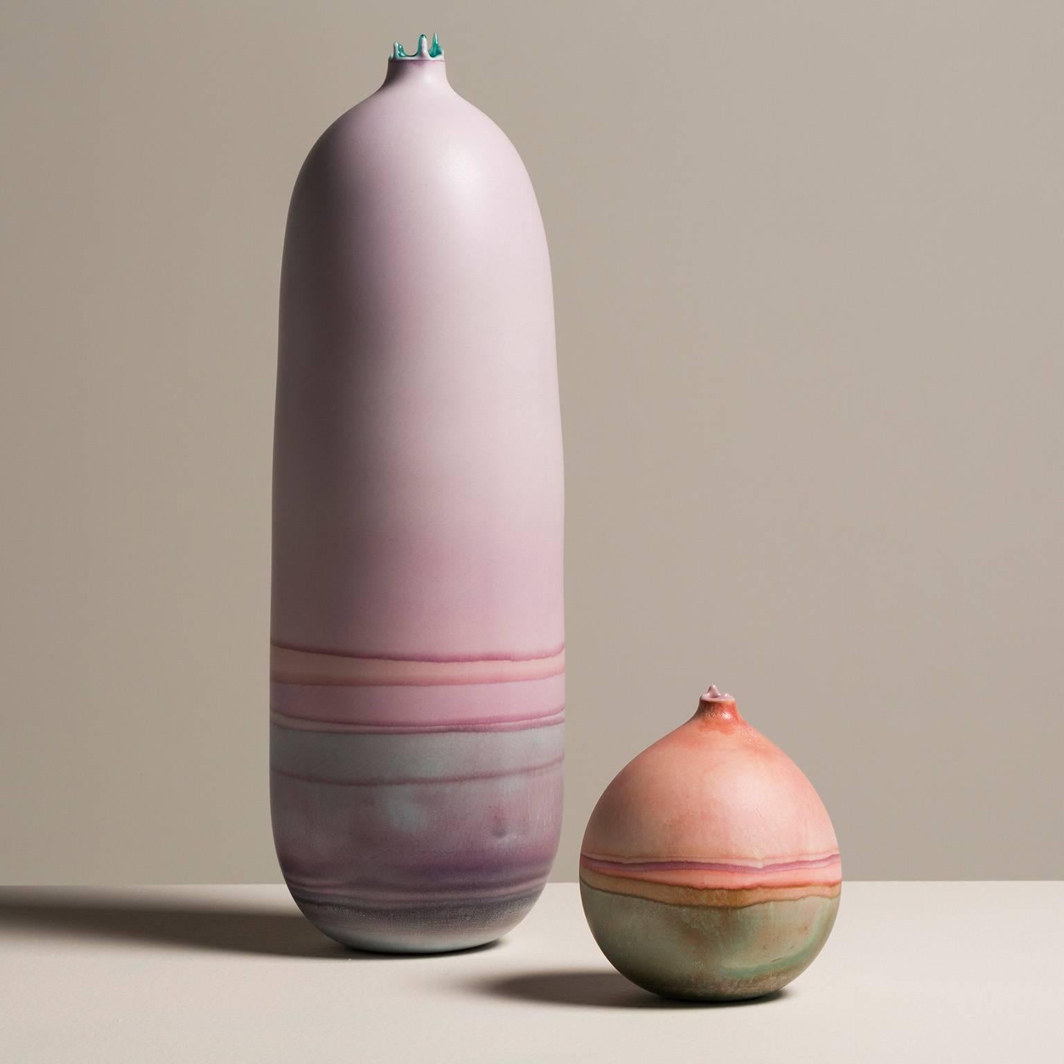Cast Unique Handmade 21st Century Lavender Dip-Dyed Tall Oblong Vase For Sale