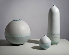 Unique Handmade 21st Century Light Blue Dip-Dyed Large Round Vase