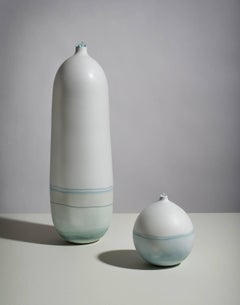 Unique Handmade 21st Century Light Blue Dip-Dyed Tall Oblong Vase