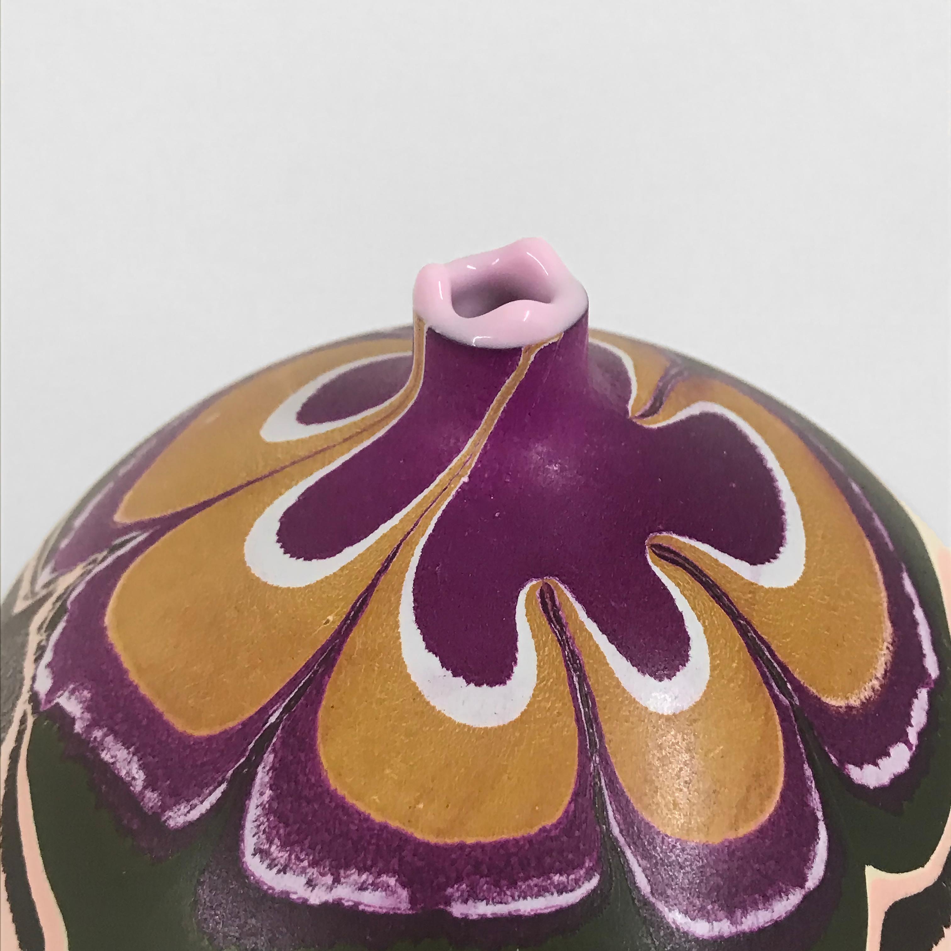 Organic Modern Unique Handmade 21st Century MarbleBud Vase in Brown and Magenta by Elyse Graham