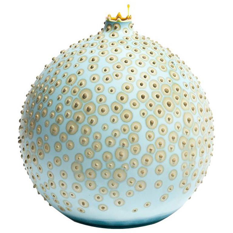 Unique Handmade 21st Century Medium Round Hesse Vase in Glacier Blue For Sale