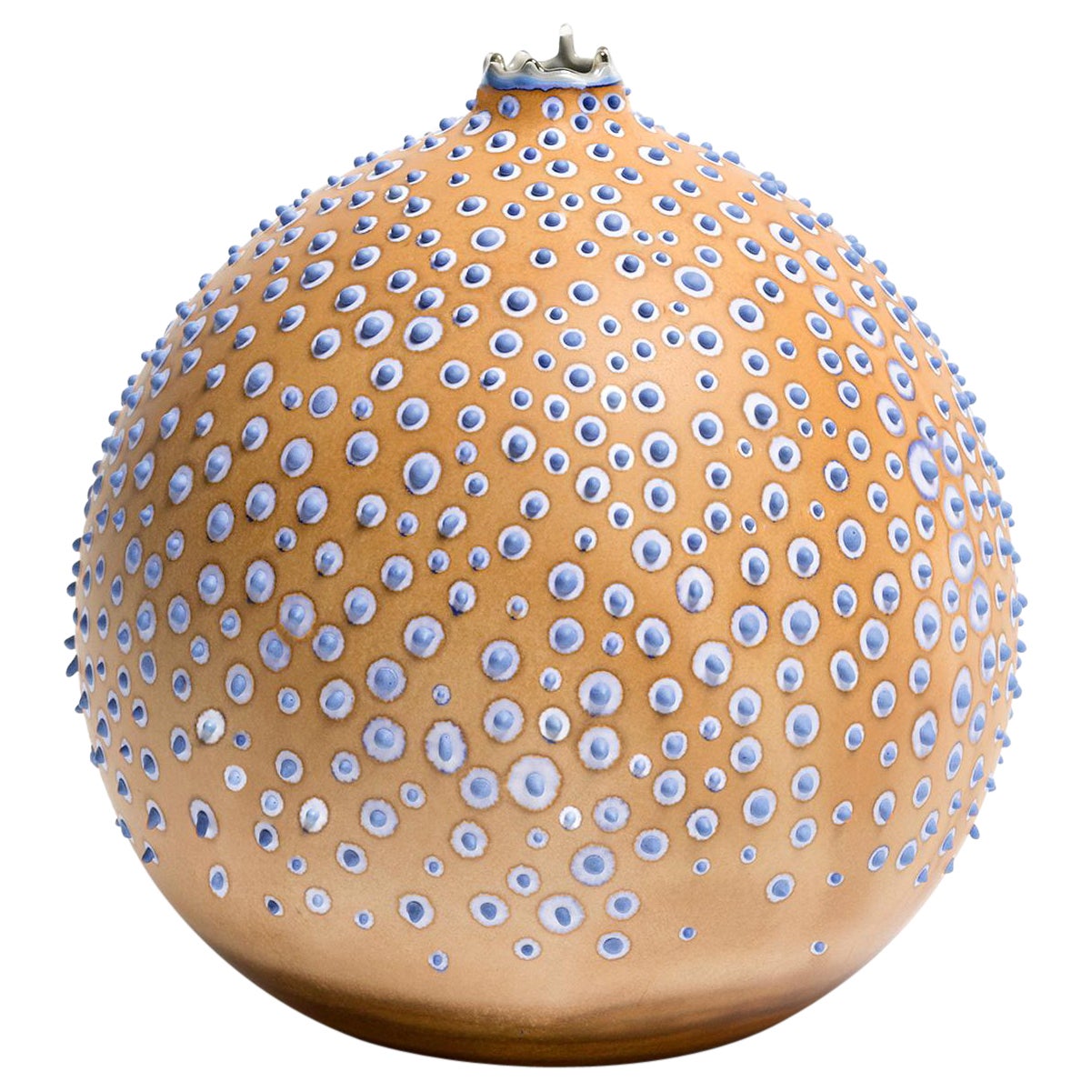 Unique Handmade 21st Century Medium Round Vase in Ochre and Blue by Elyse Graham For Sale