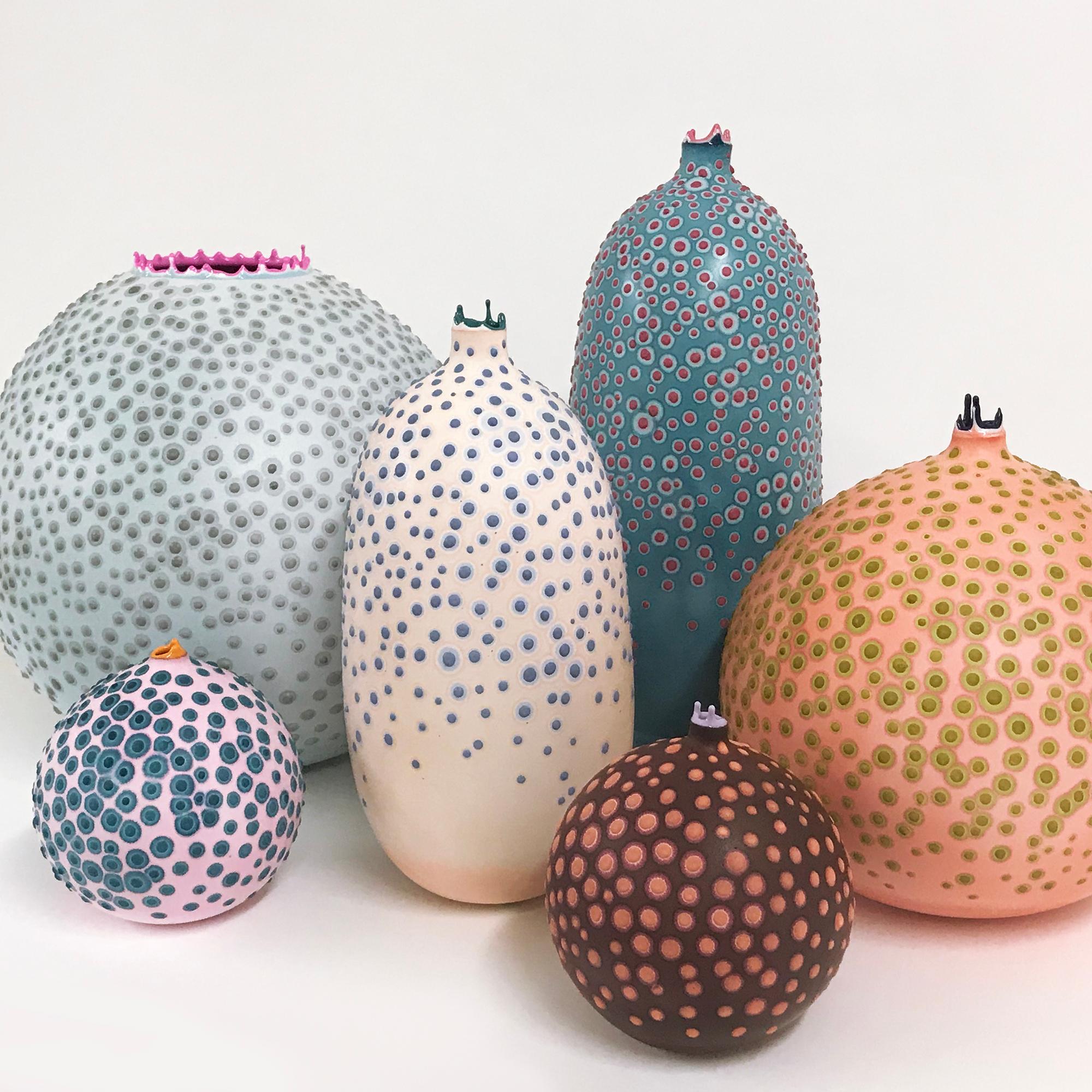 Plaster Unique Handmade 21st Century Medium Round Vase in Salmon Pink by Elyse Graham For Sale