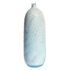 Unique Handmade 21st Century Oblong Vase in Sky Blue and Gold